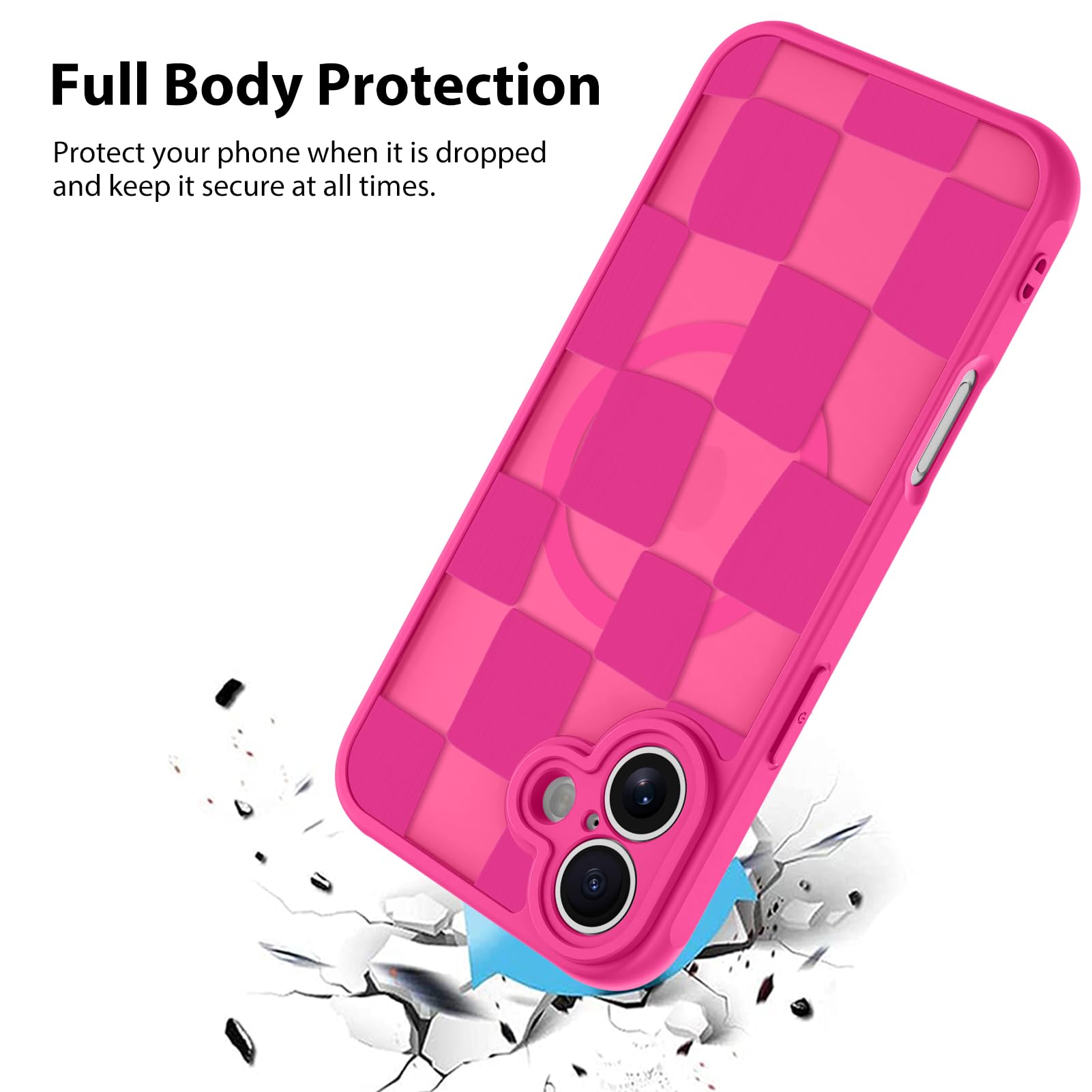 Foto 3 pulgar | Funda Kanghar Para Iphone 16 Plus A Cuadros, Color Rosa Intenso Mate - Venta Internacional.