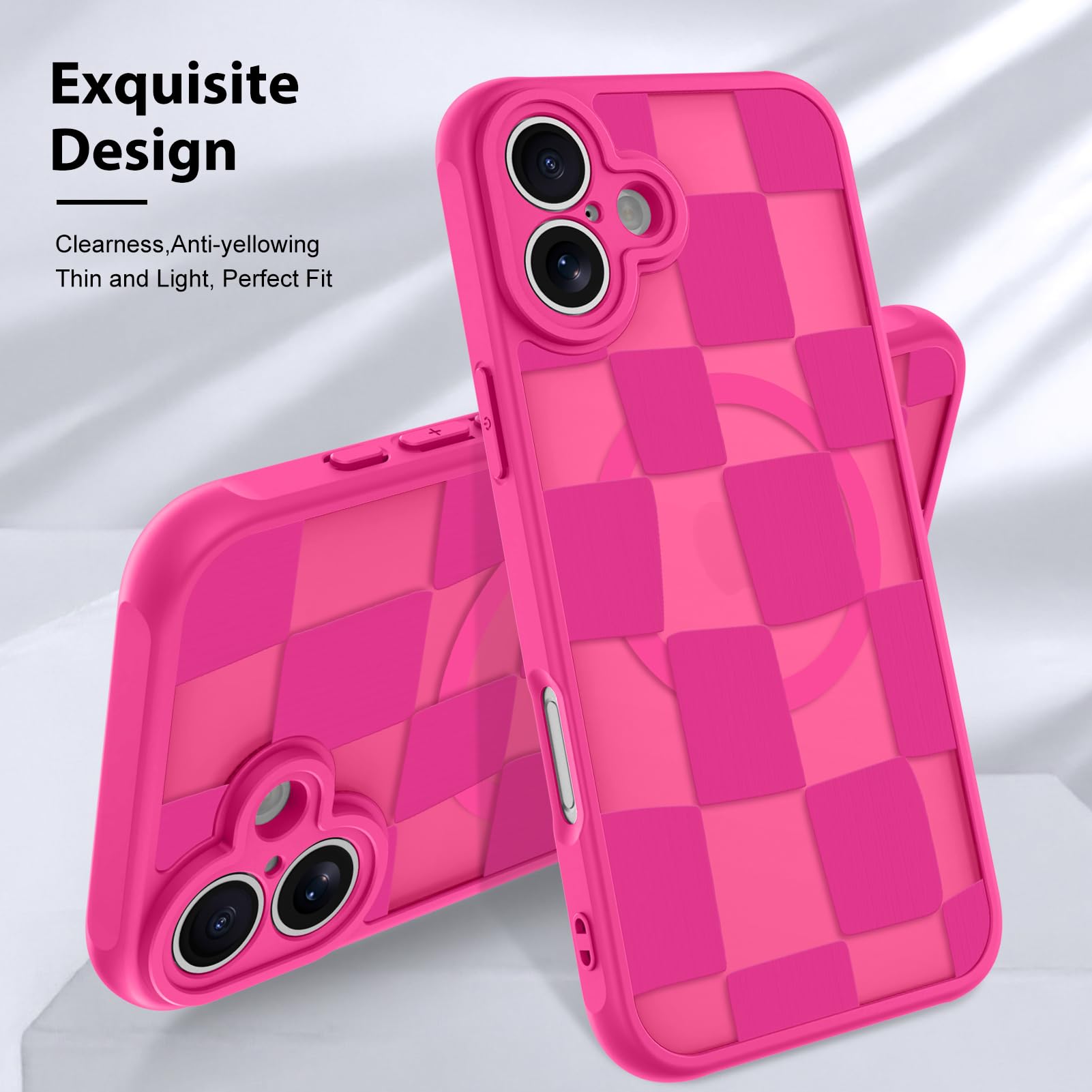 Foto 4 pulgar | Funda Kanghar Para Iphone 16 Plus A Cuadros, Color Rosa Intenso Mate - Venta Internacional.