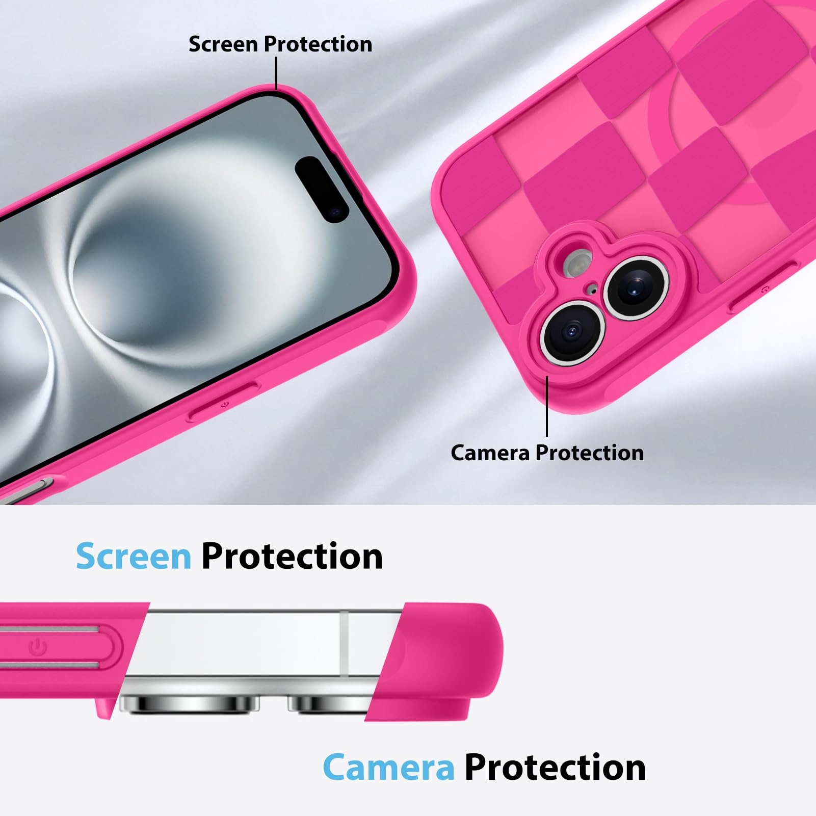 Foto 6 pulgar | Funda Kanghar Para Iphone 16 Plus A Cuadros, Color Rosa Intenso Mate - Venta Internacional.