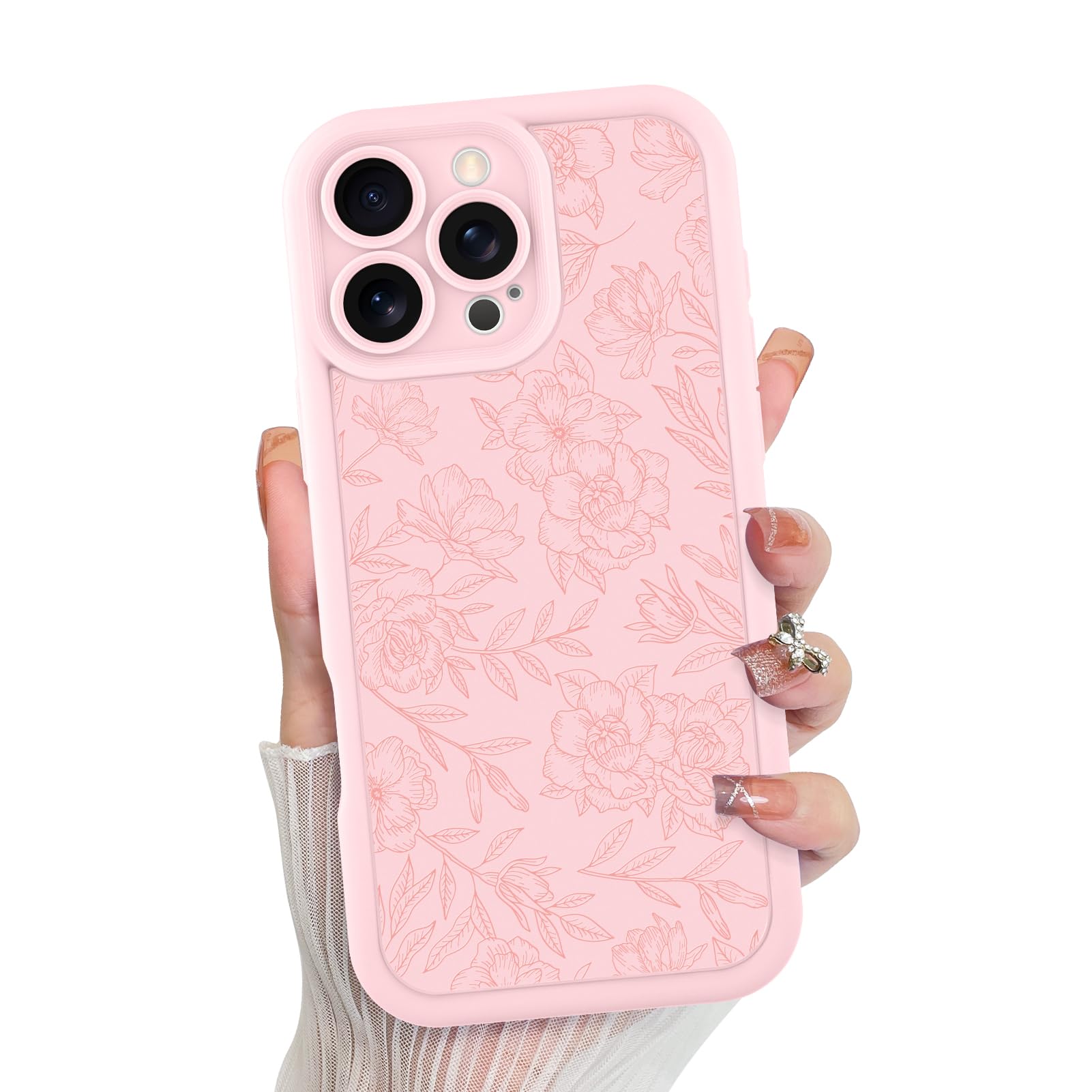 Foto 2 pulgar | Funda De Teléfono Mzelq Para Iphone 16 Pro De Silicona Con Estampado Floral Rosa - Venta Internacional.