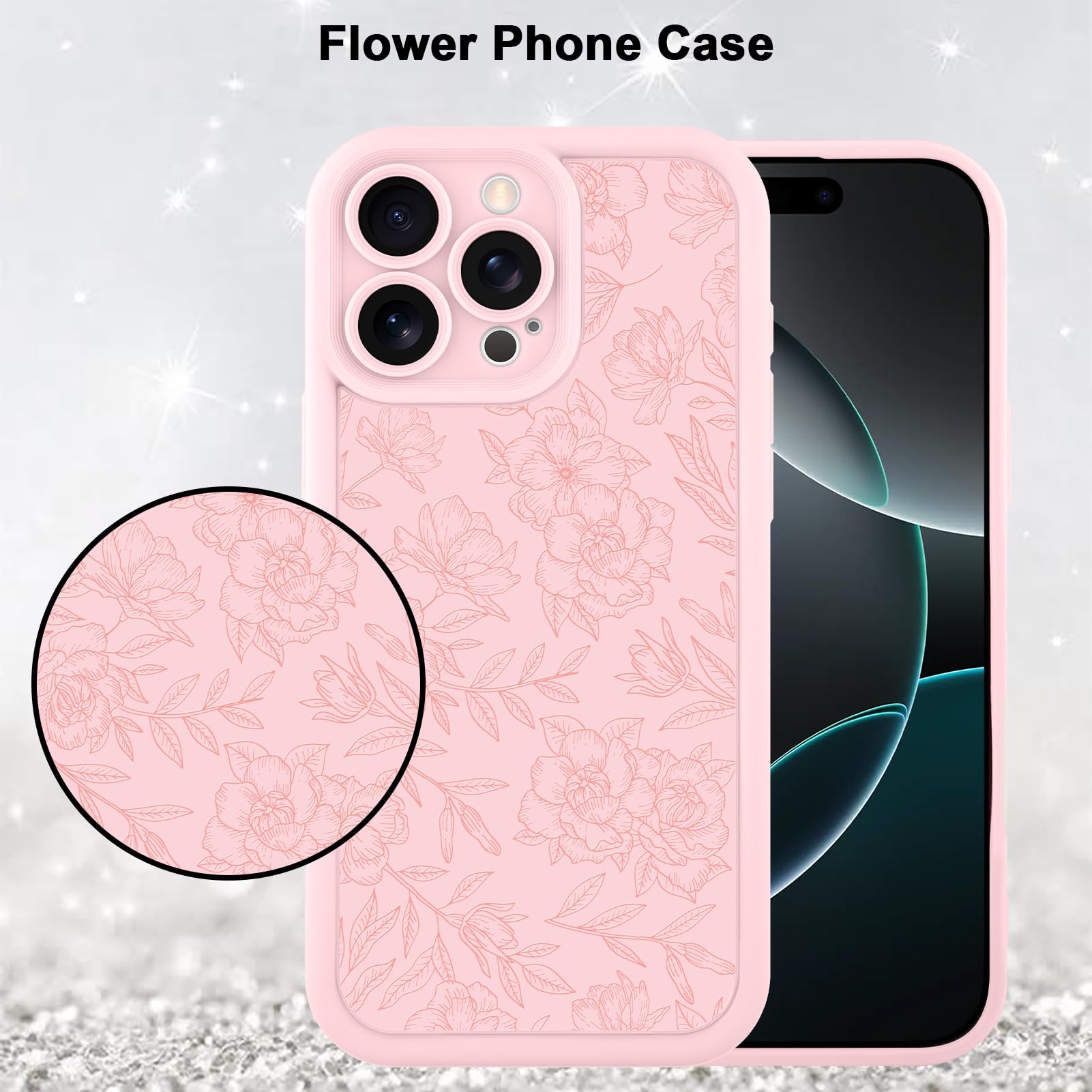 Foto 6 pulgar | Funda De Teléfono Mzelq Para Iphone 16 Pro De Silicona Con Estampado Floral Rosa - Venta Internacional.