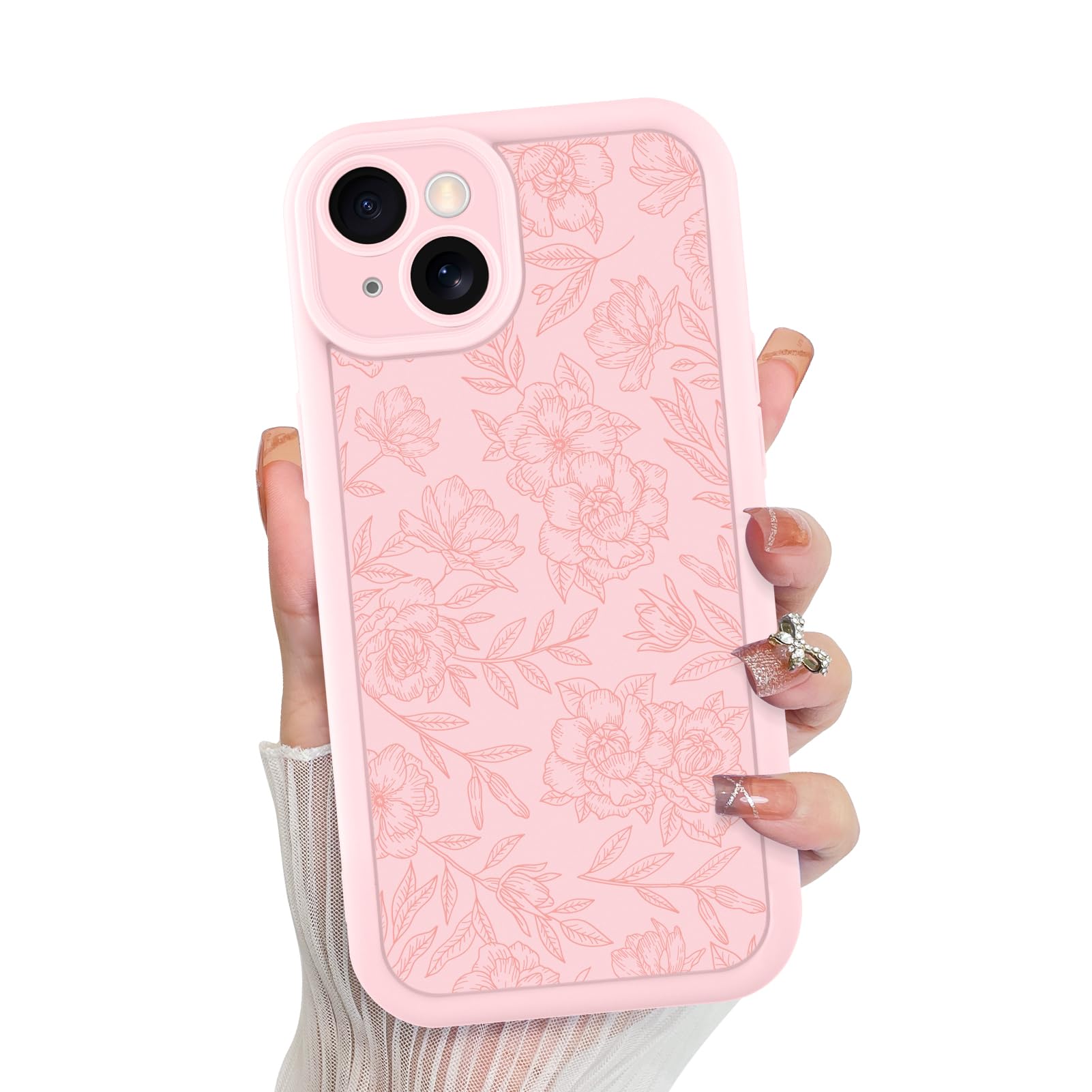 Foto 1 | Funda De Teléfono Mzelq Para Iphone 15 De Silicona Con Flores Florales Rosas - Venta Internacional.