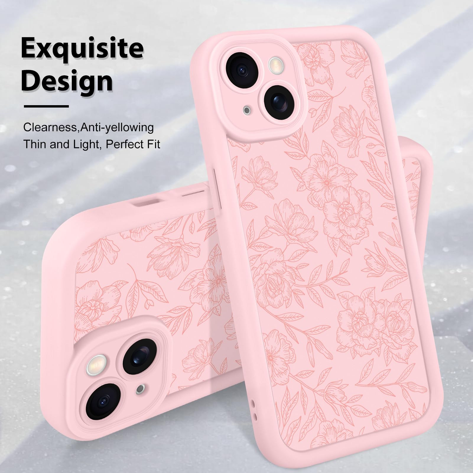 Foto 4 pulgar | Funda De Teléfono Mzelq Para Iphone 15 De Silicona Con Flores Florales Rosas - Venta Internacional.