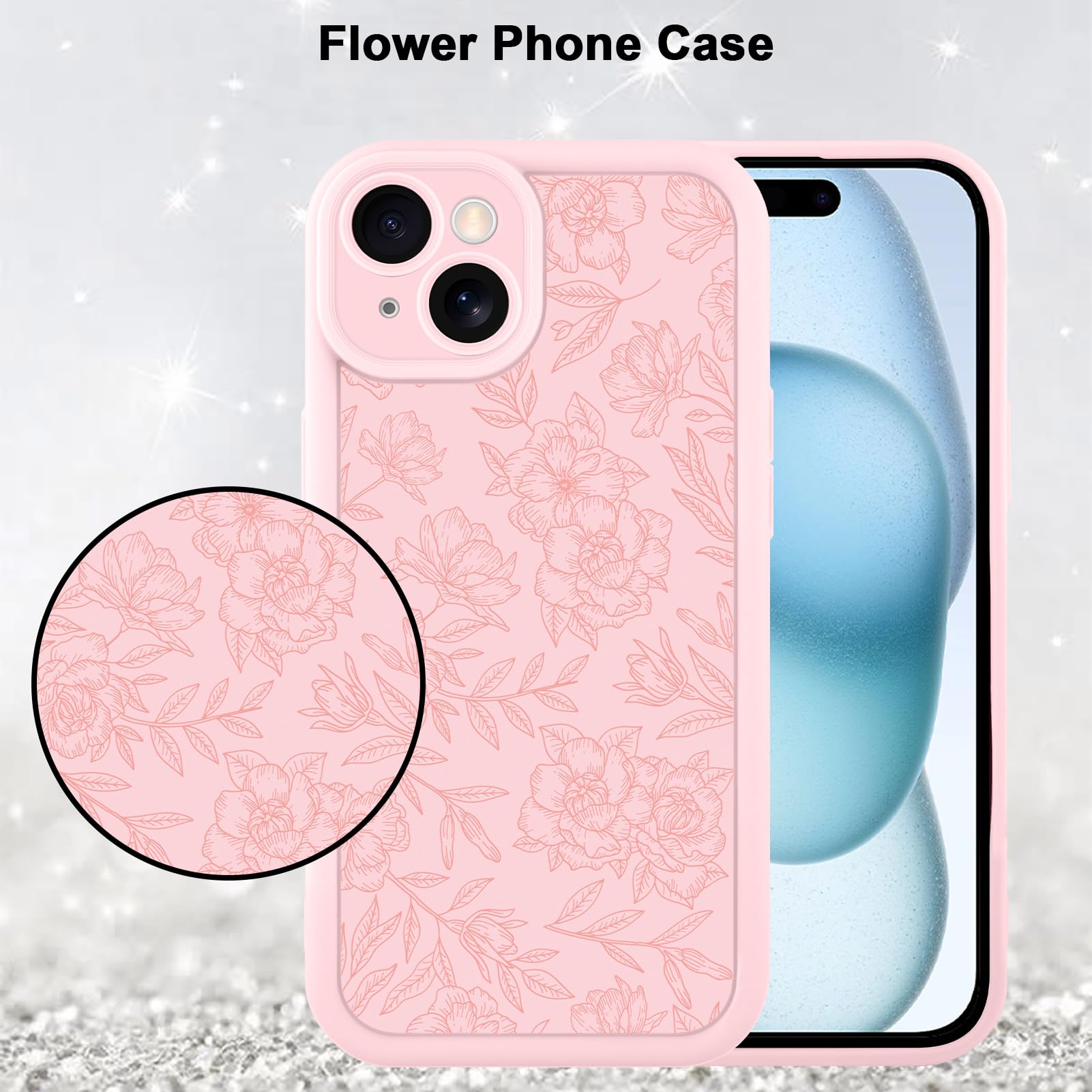 Foto 6 pulgar | Funda De Teléfono Mzelq Para Iphone 15 De Silicona Con Flores Florales Rosas - Venta Internacional.