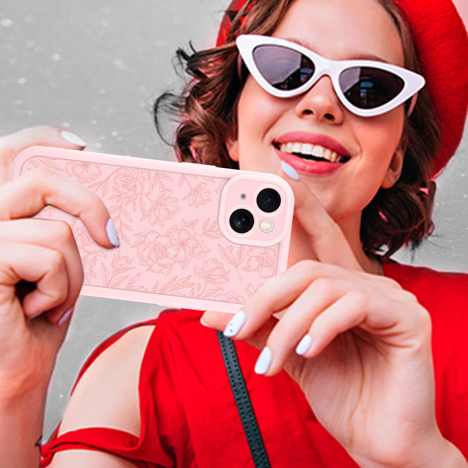 Foto 7 pulgar | Funda De Teléfono Mzelq Para Iphone 15 De Silicona Con Flores Florales Rosas - Venta Internacional.