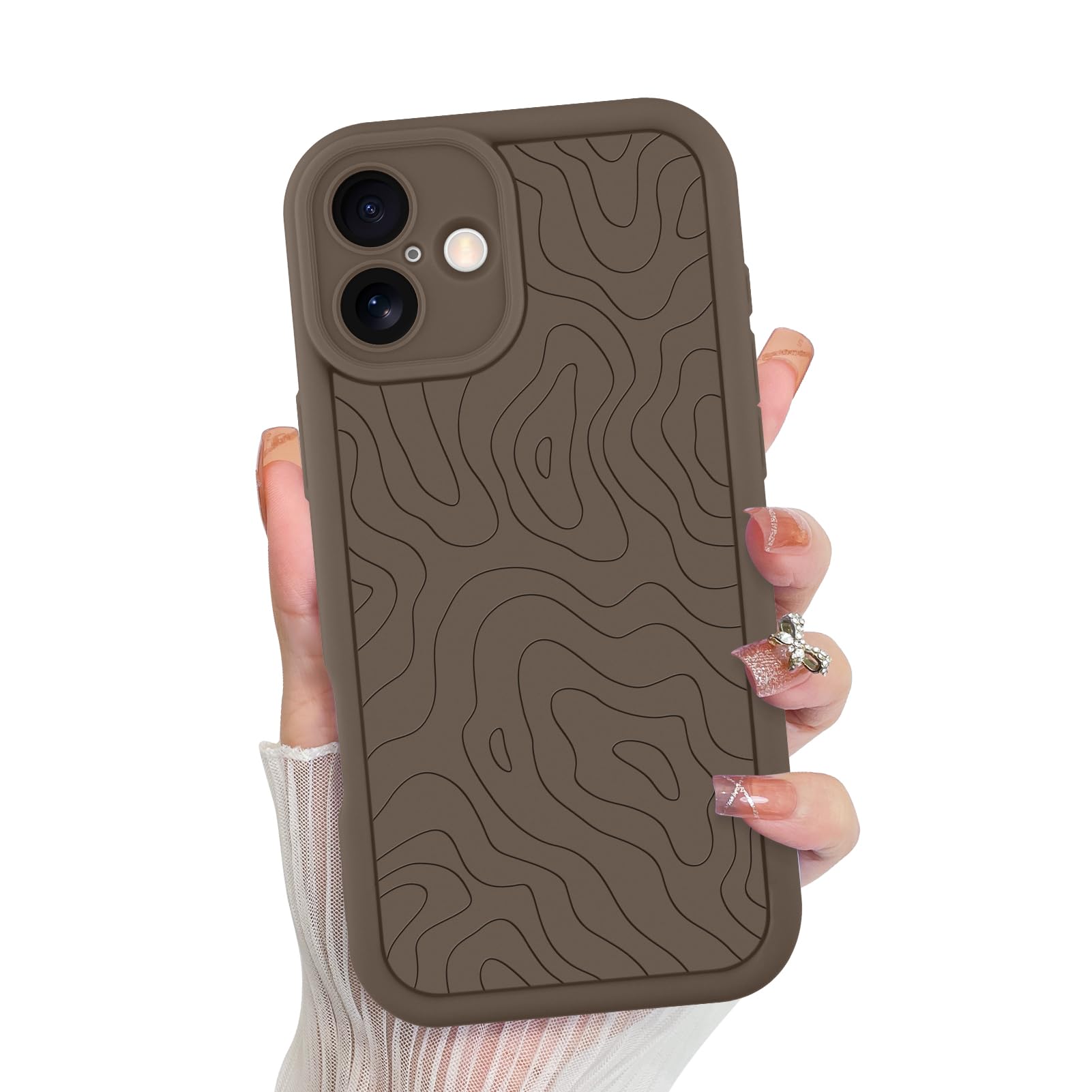 Foto 2 pulgar | Funda De Teléfono Mzelq Para Iphone 16 Silicone Wave Ripple Brown - Venta Internacional.