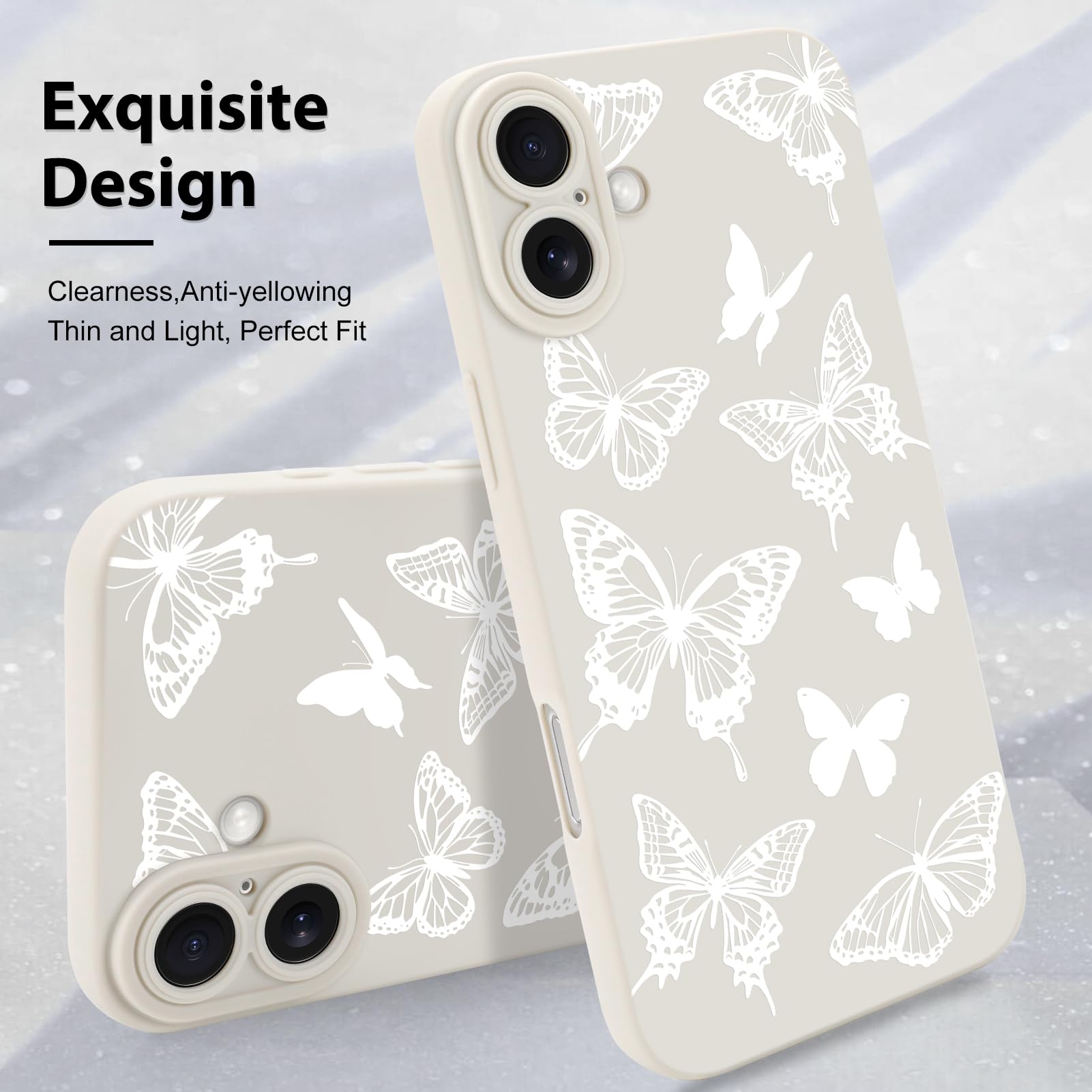 Foto 4 pulgar | Funda De Teléfono Mzelq Para Iphone 16 Plus De Silicona Con Forma De Mariposa Blanca - Venta Internacional.
