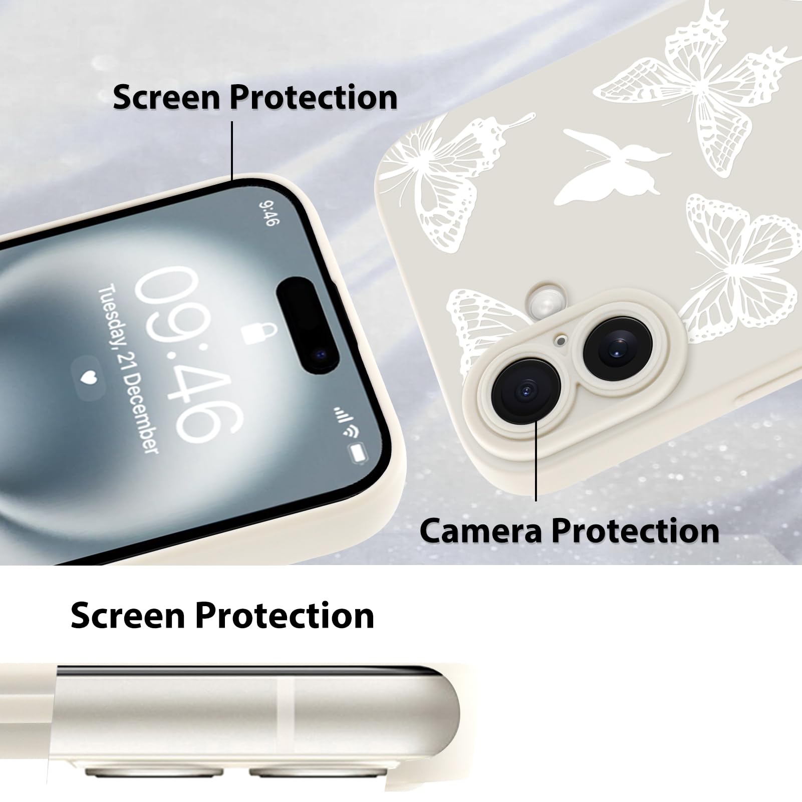 Foto 4 | Funda De Teléfono Mzelq Para Iphone 16 Plus De Silicona Con Forma De Mariposa Blanca - Venta Internacional.