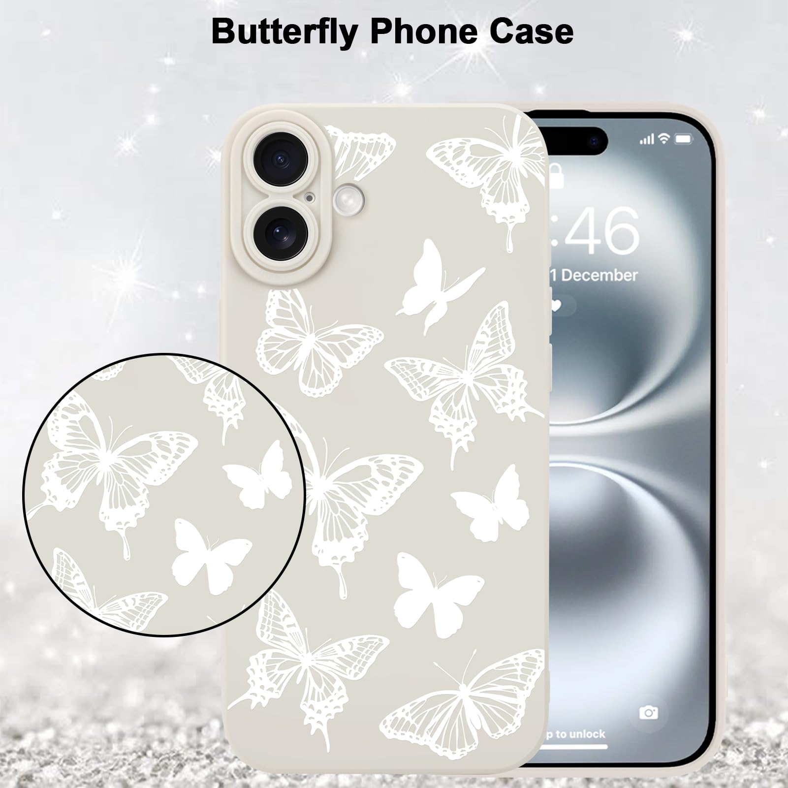 Foto 6 pulgar | Funda De Teléfono Mzelq Para Iphone 16 Plus De Silicona Con Forma De Mariposa Blanca - Venta Internacional.