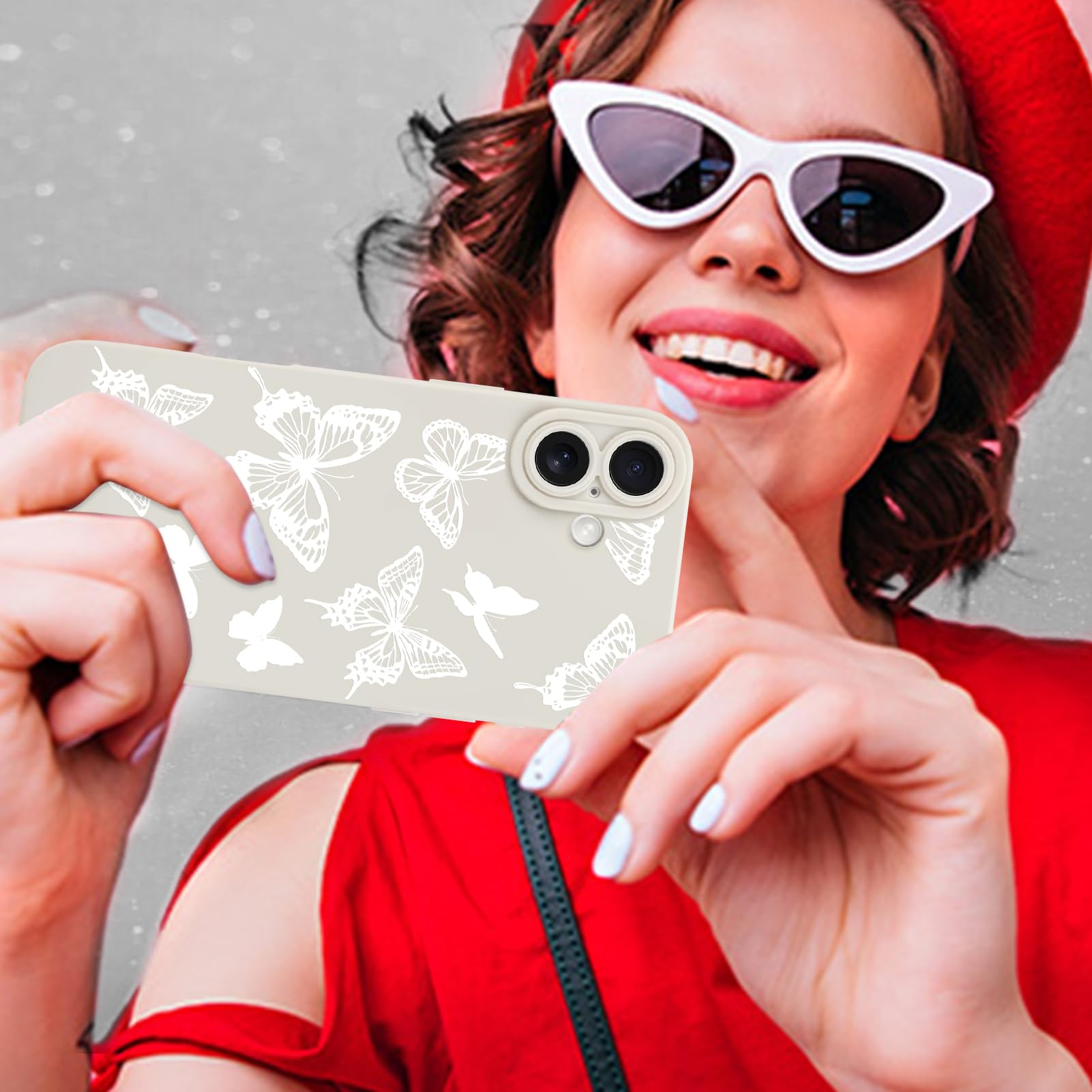 Foto 7 pulgar | Funda De Teléfono Mzelq Para Iphone 16 Plus De Silicona Con Forma De Mariposa Blanca - Venta Internacional.