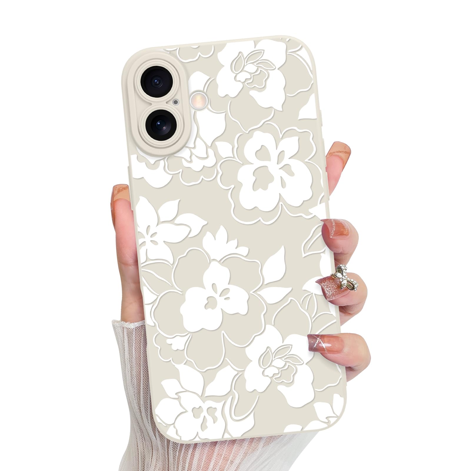 Foto 2 pulgar | Funda De Silicona Mzelq Para Iphone 16, Rosa Y Floral Blanca - Venta Internacional.
