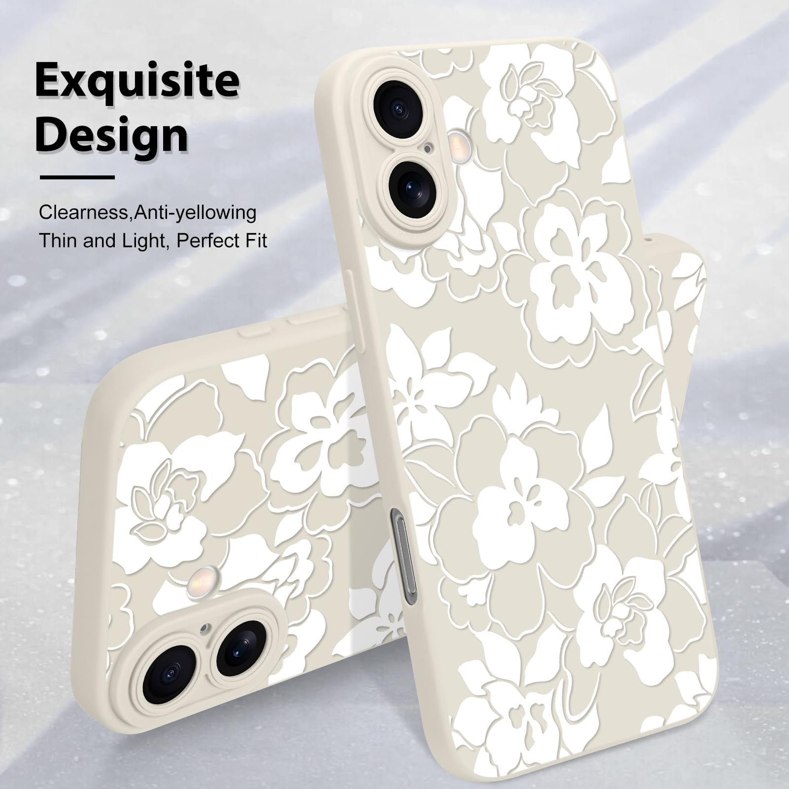 Foto 4 pulgar | Funda De Silicona Mzelq Para Iphone 16, Rosa Y Floral Blanca - Venta Internacional.
