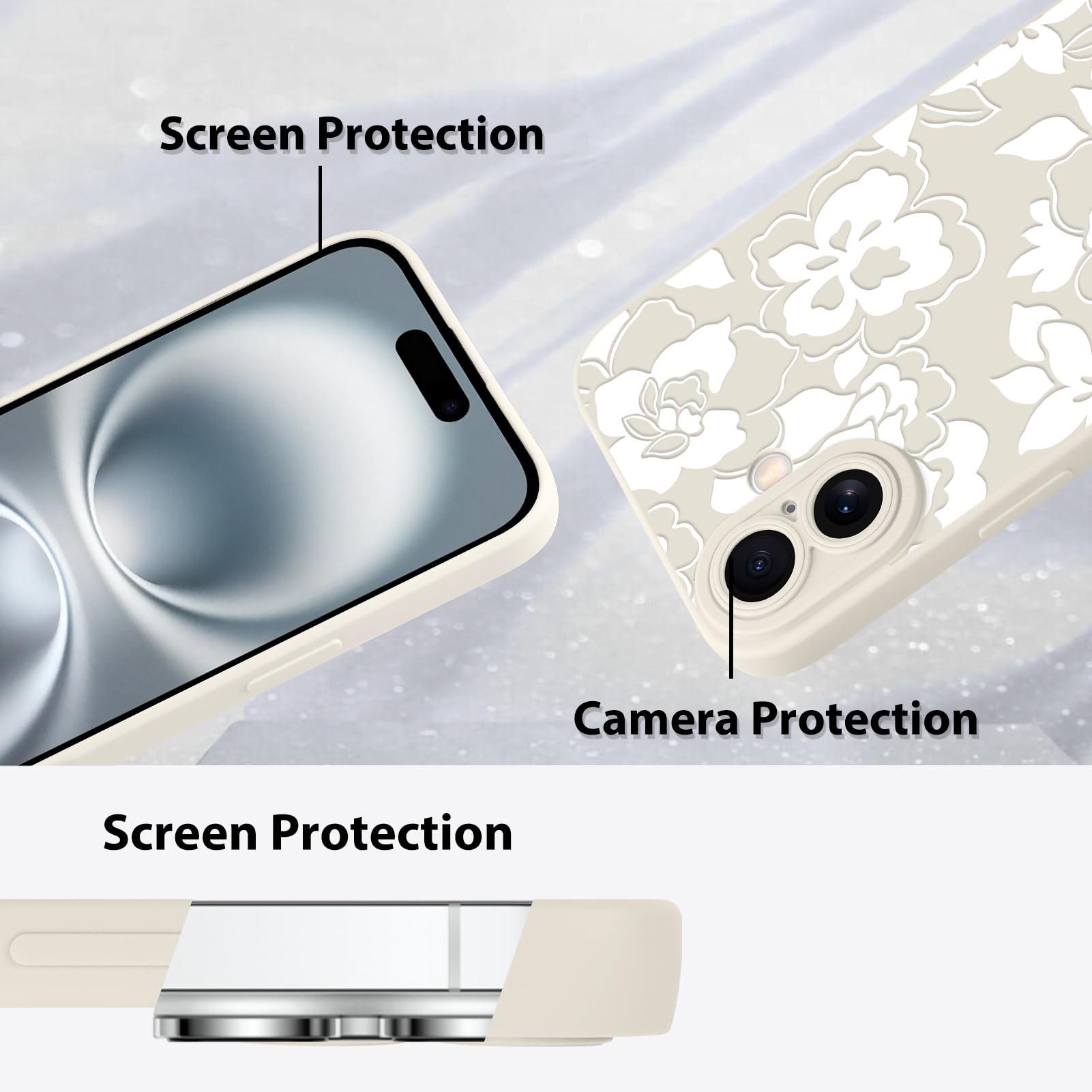 Foto 5 pulgar | Funda De Silicona Mzelq Para Iphone 16, Rosa Y Floral Blanca - Venta Internacional.