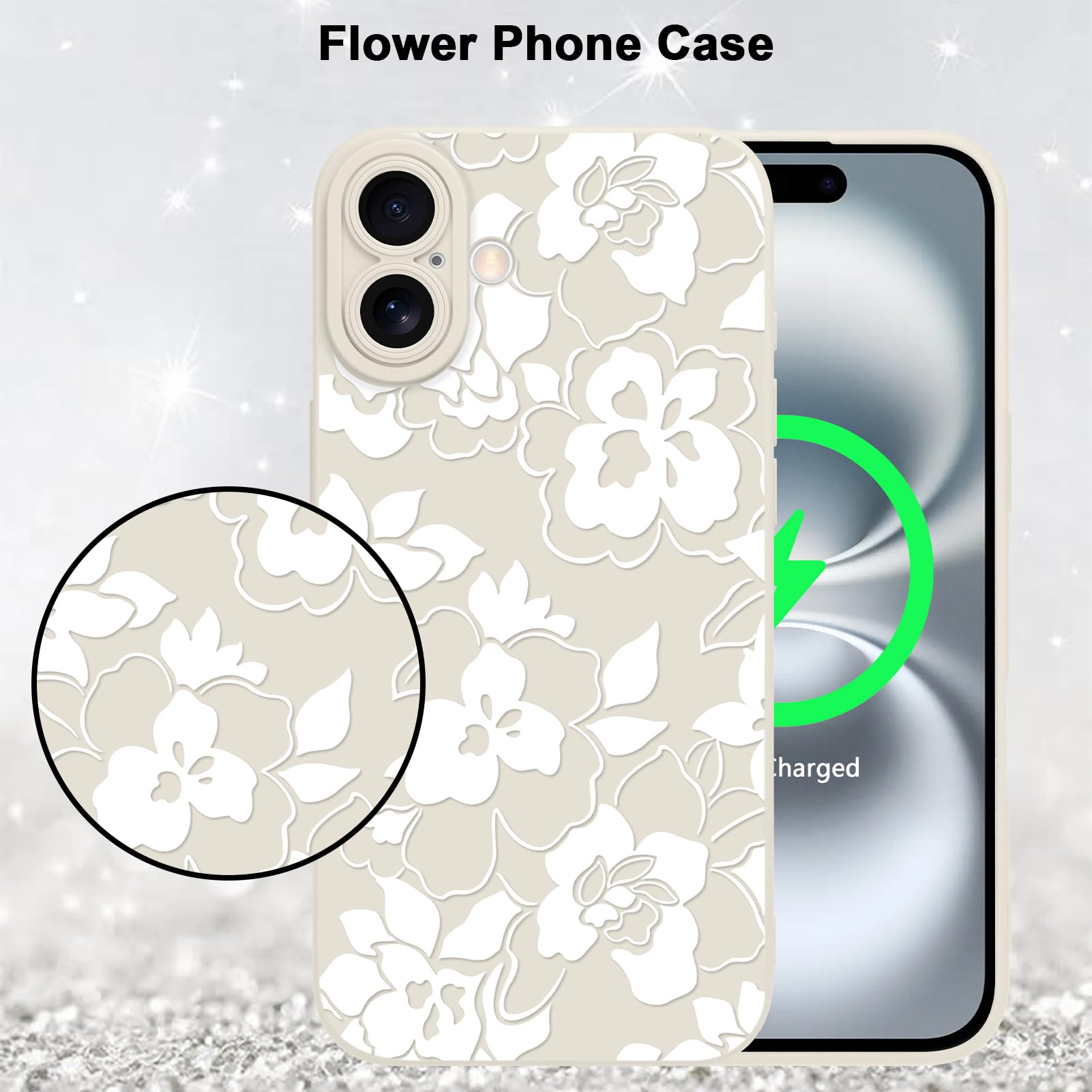 Foto 6 pulgar | Funda De Silicona Mzelq Para Iphone 16, Rosa Y Floral Blanca - Venta Internacional.
