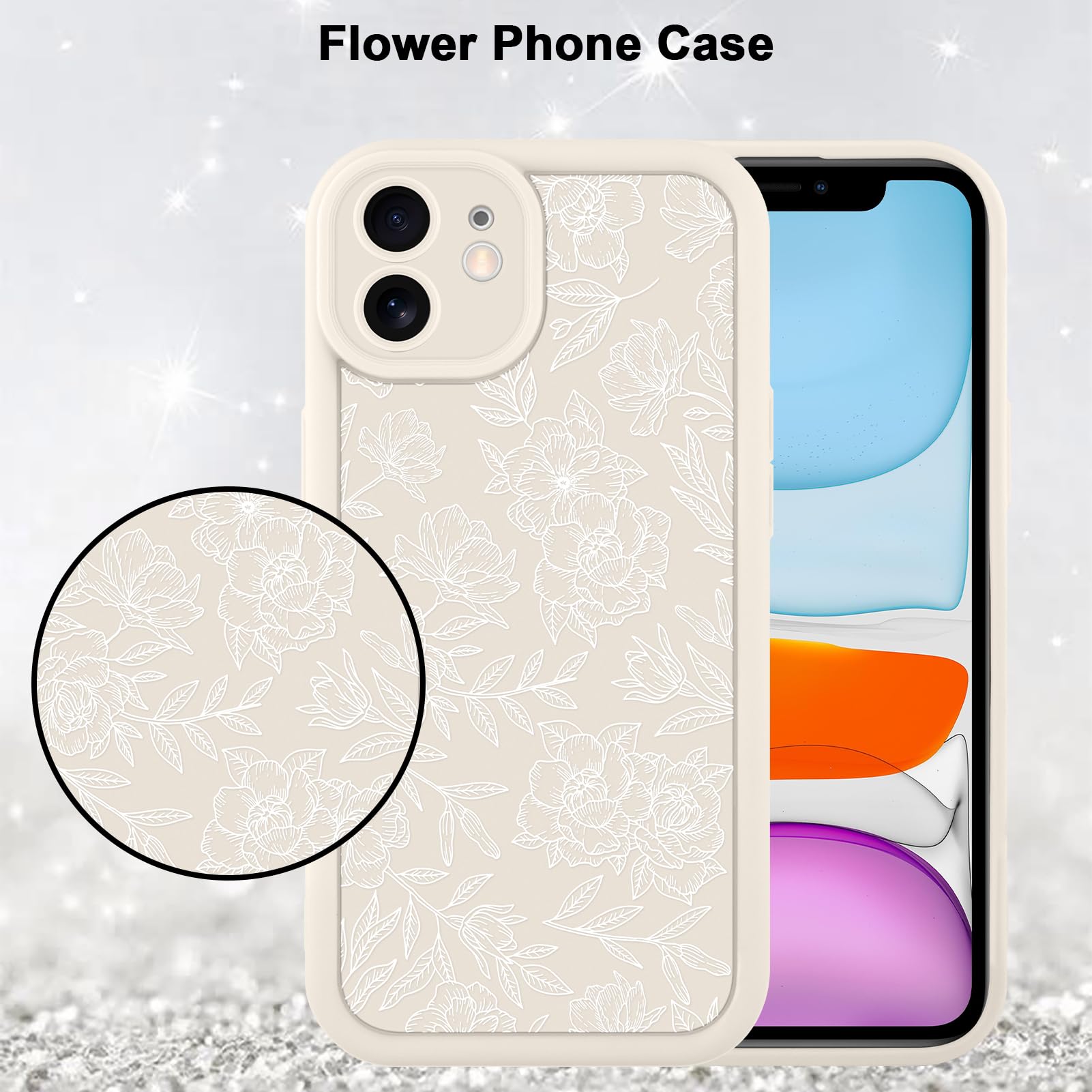 Foto 6 pulgar | Funda De Teléfono Mzelq Para Iphone 11 Con Flores Florales De Silicona, Color Blanco - Venta Internacional.