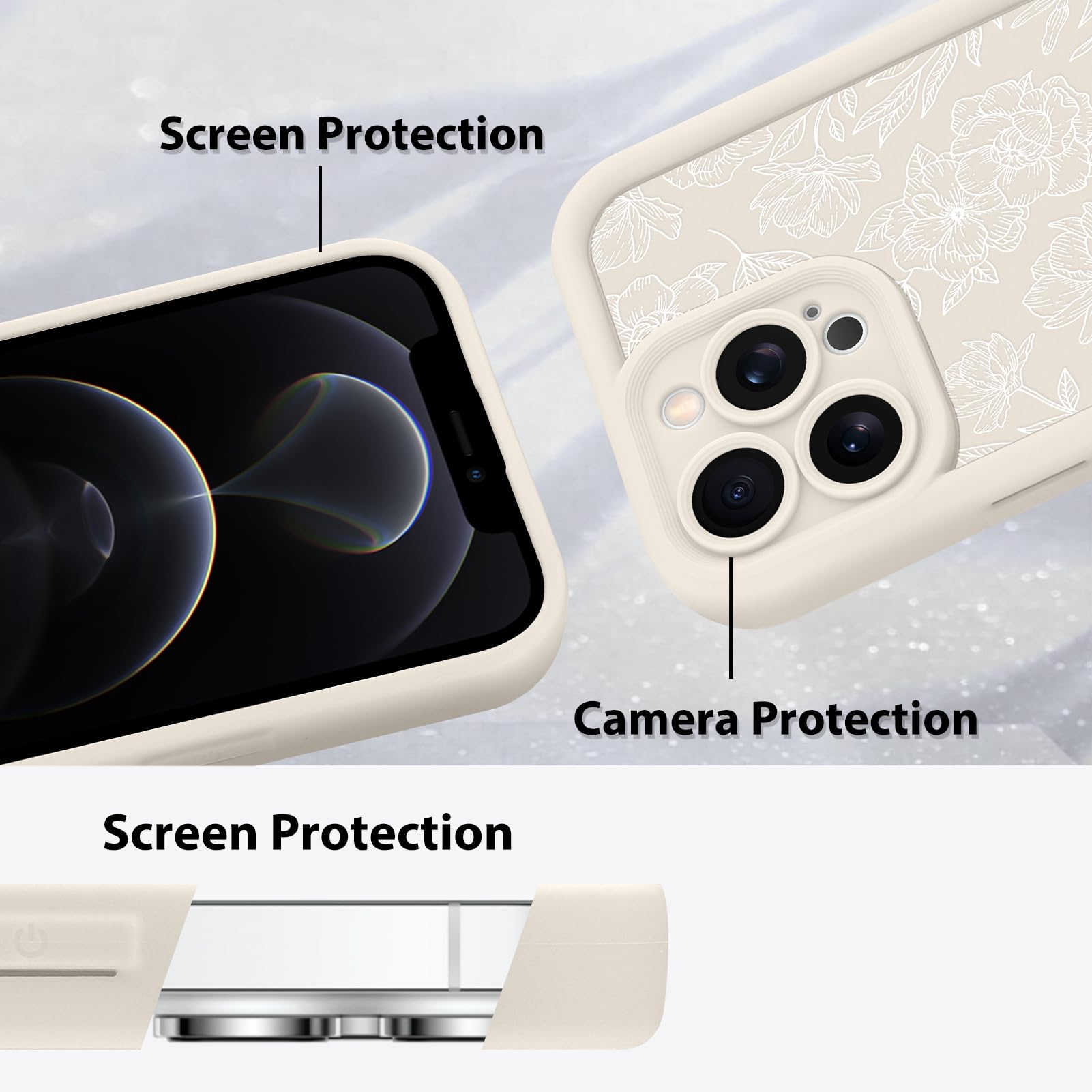 Foto 5 pulgar | Funda De Teléfono Mzelq Para Iphone 12 Pro De Silicona Con Estampado Floral Blanco - Venta Internacional.