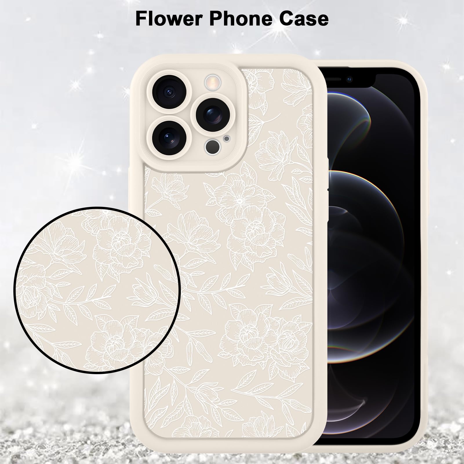 Foto 6 pulgar | Funda De Teléfono Mzelq Para Iphone 12 Pro De Silicona Con Estampado Floral Blanco - Venta Internacional.
