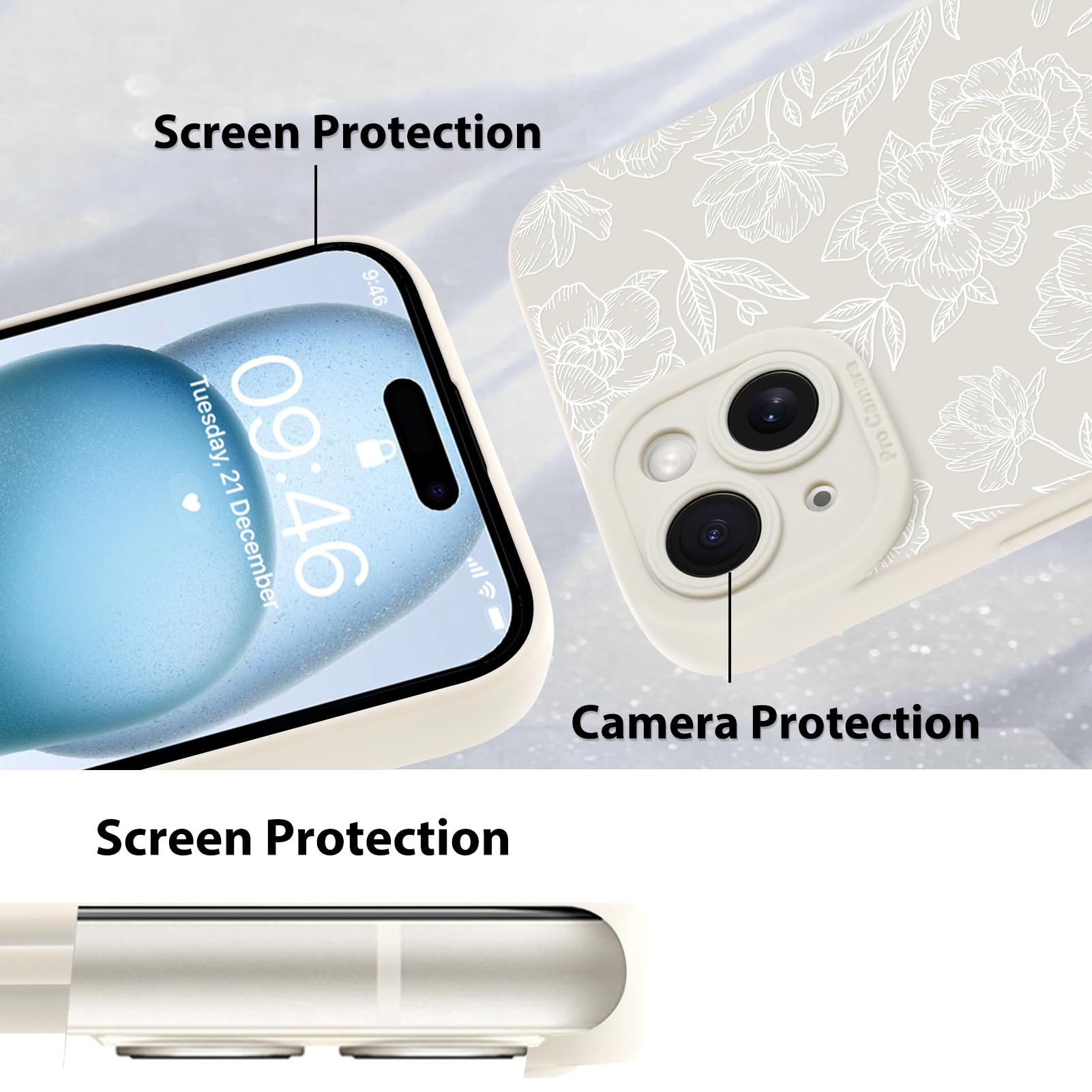 Foto 4 | Funda De Teléfono Mzelq Para Iphone 15 De Silicona Con Flores Y Rosas - Venta Internacional.