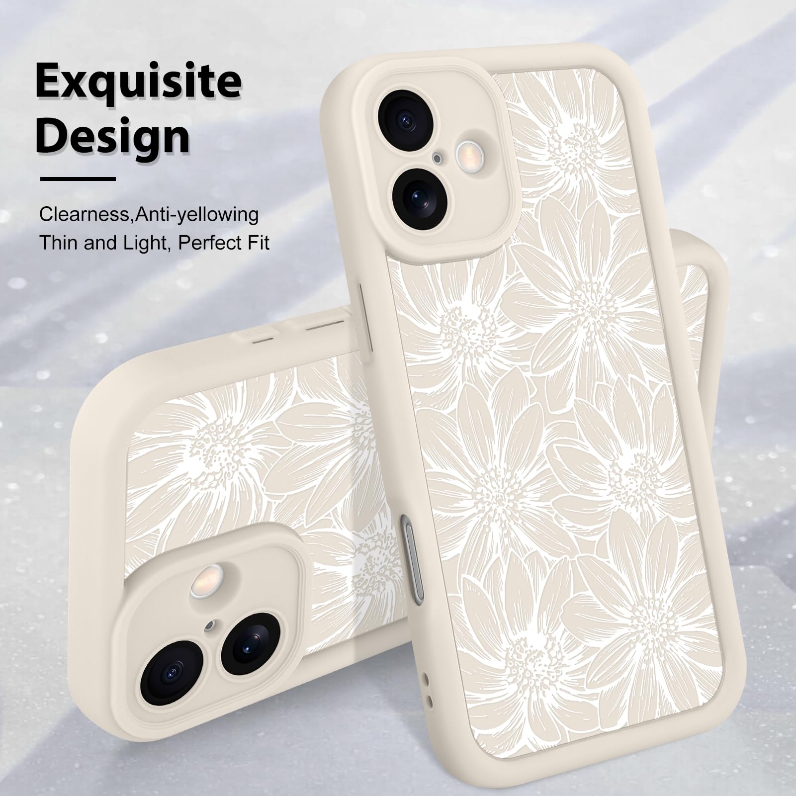 Foto 4 pulgar | Funda De Teléfono Mzelq Para Iphone 16 Plus De Silicona, Color Blanco Girasol - Venta Internacional.