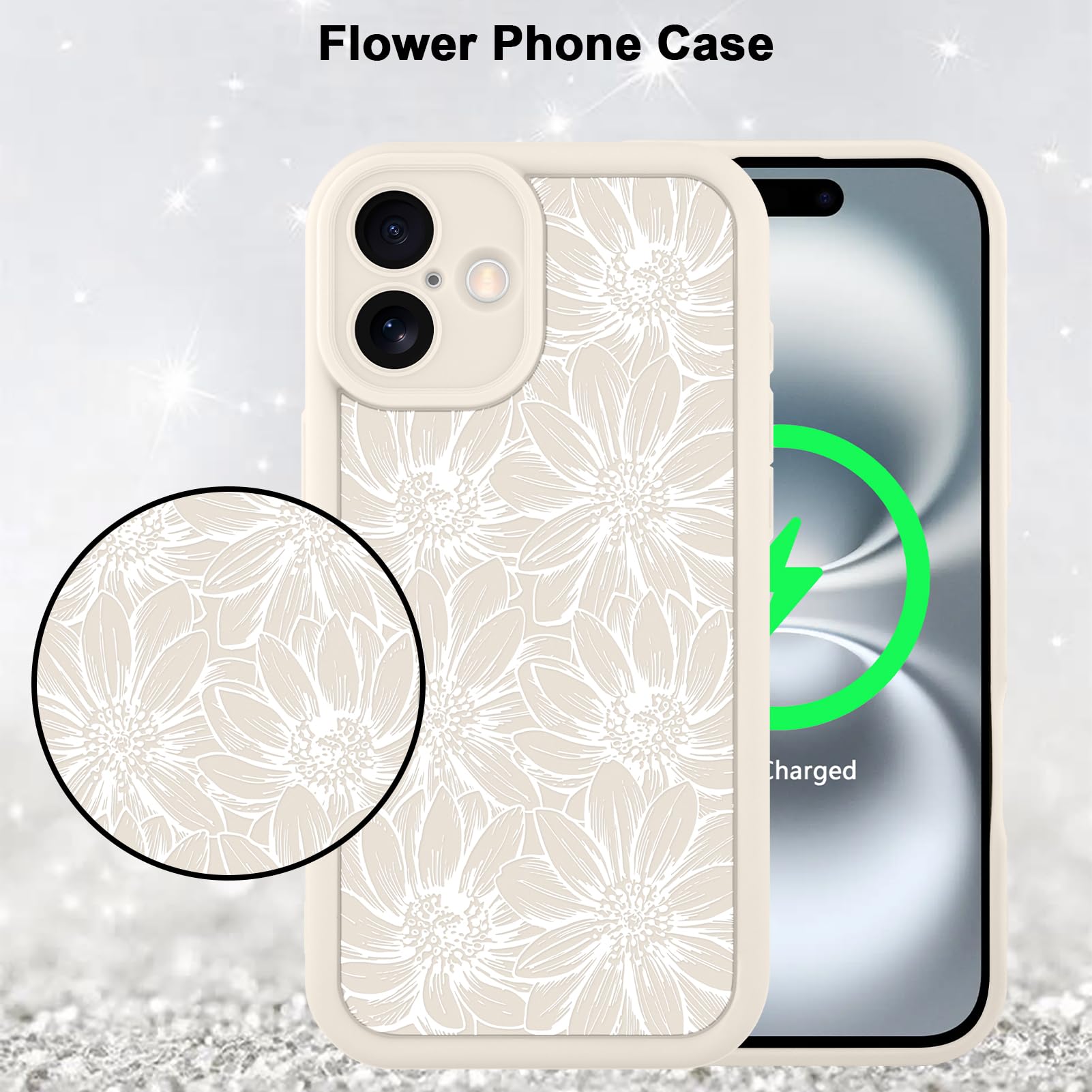 Foto 6 pulgar | Funda De Teléfono Mzelq Para Iphone 16 Plus De Silicona, Color Blanco Girasol - Venta Internacional.
