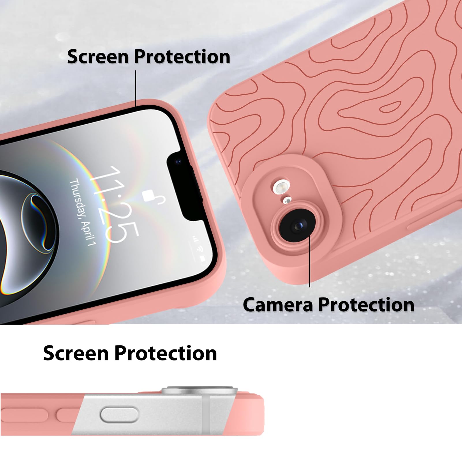 Foto 5 pulgar | Funda De Teléfono Mzelq Para Iphone 16e Silicone Wave Ripple Pink - Venta Internacional.