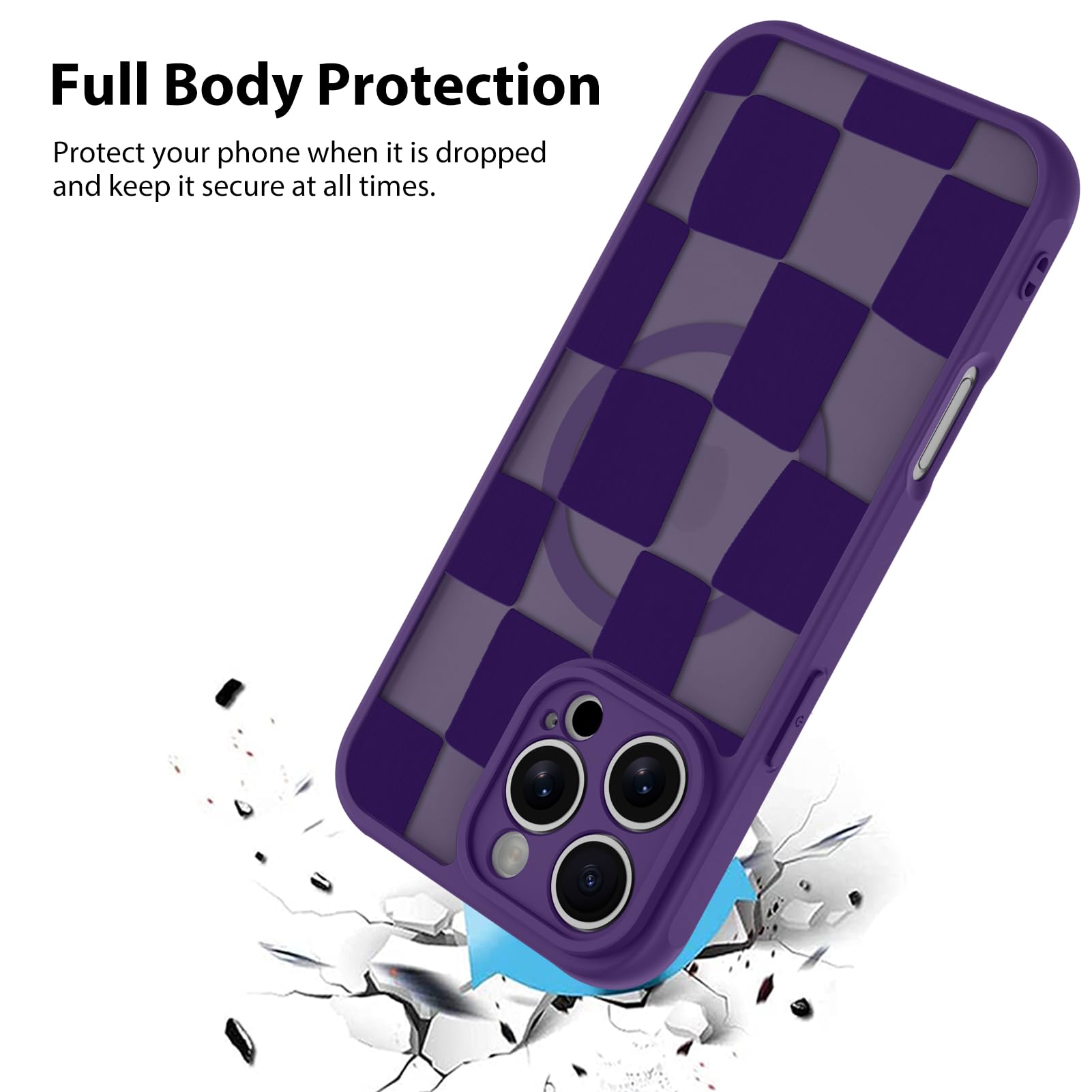 Foto 3 pulgar | Funda De Teléfono Kanghar Para Iphone 16 Pro Max A Cuadros Morados - Venta Internacional.