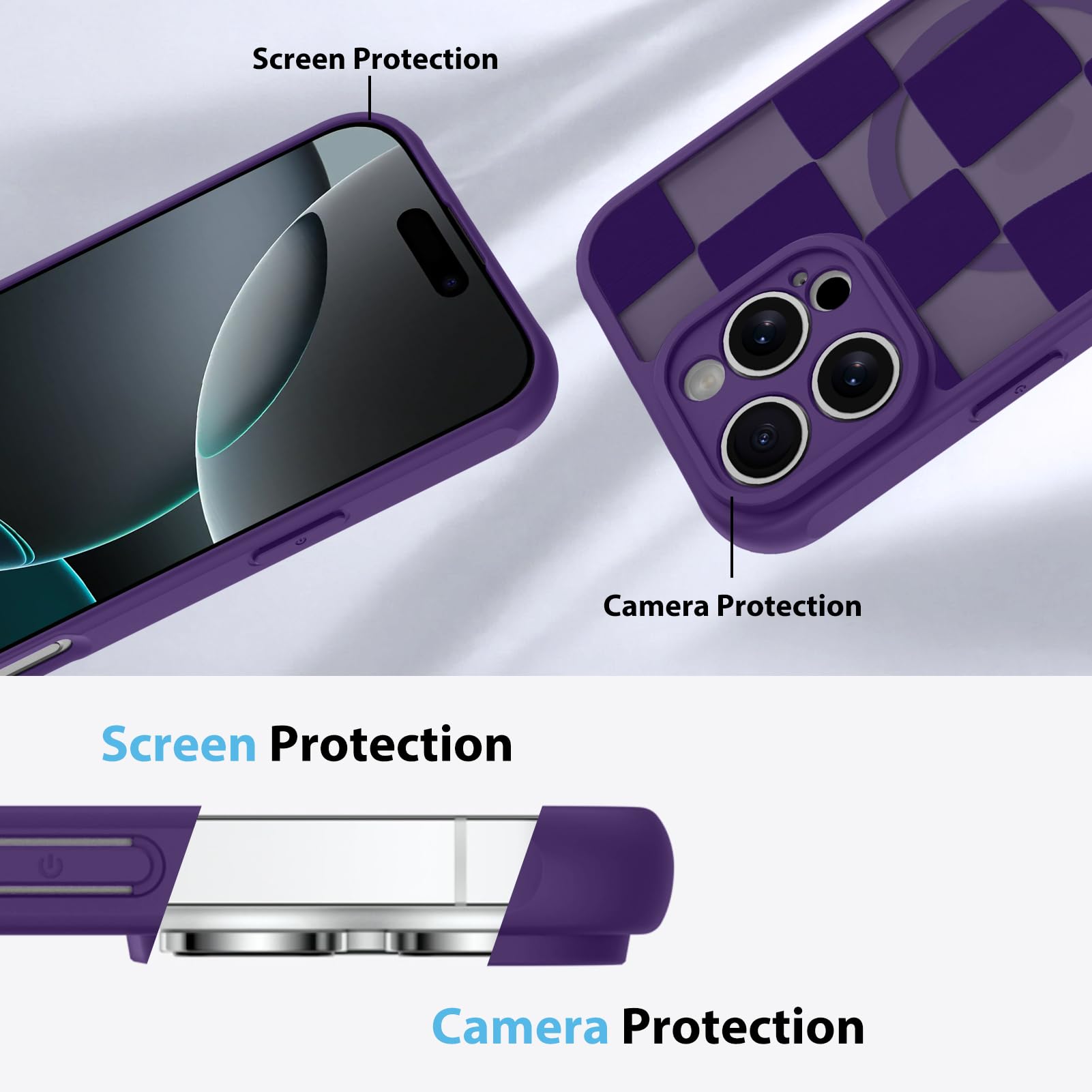 Foto 6 pulgar | Funda De Teléfono Kanghar Para Iphone 16 Pro Max A Cuadros Morados - Venta Internacional.