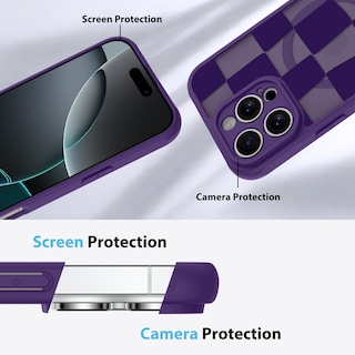 Foto 5 | Funda De Teléfono Kanghar Para Iphone 16 Pro Max A Cuadros Morados - Venta Internacional.