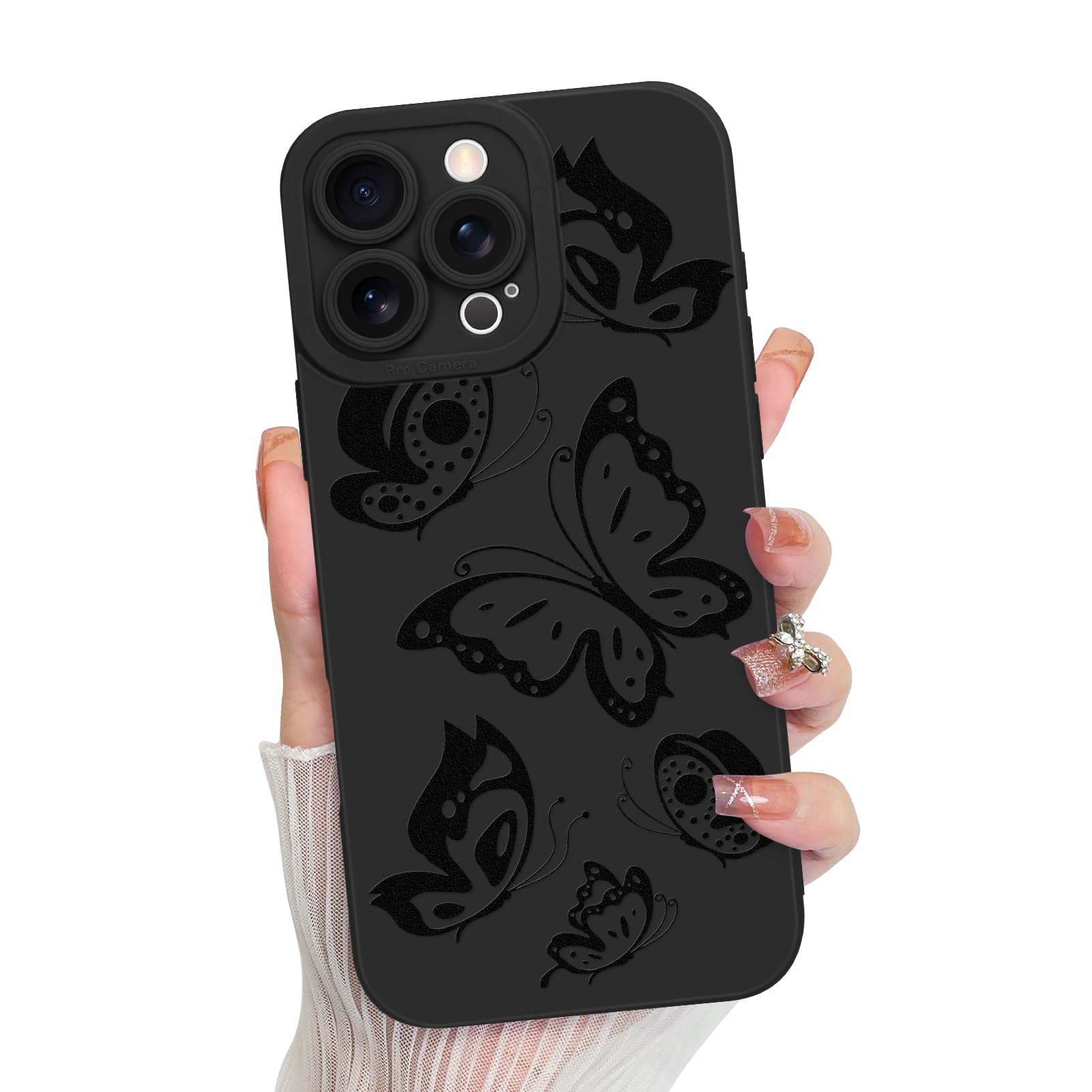 Foto 2 pulgar | Funda De Teléfono Mzelq Para Iphone 16 Pro De Silicona Con Forma De Mariposa Negra - Venta Internacional.
