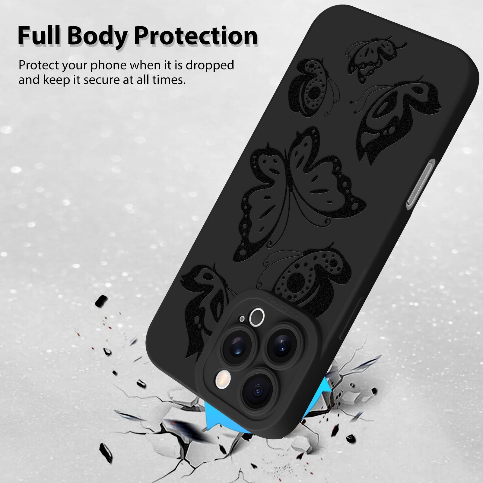 Foto 3 pulgar | Funda De Teléfono Mzelq Para Iphone 16 Pro De Silicona Con Forma De Mariposa Negra - Venta Internacional.