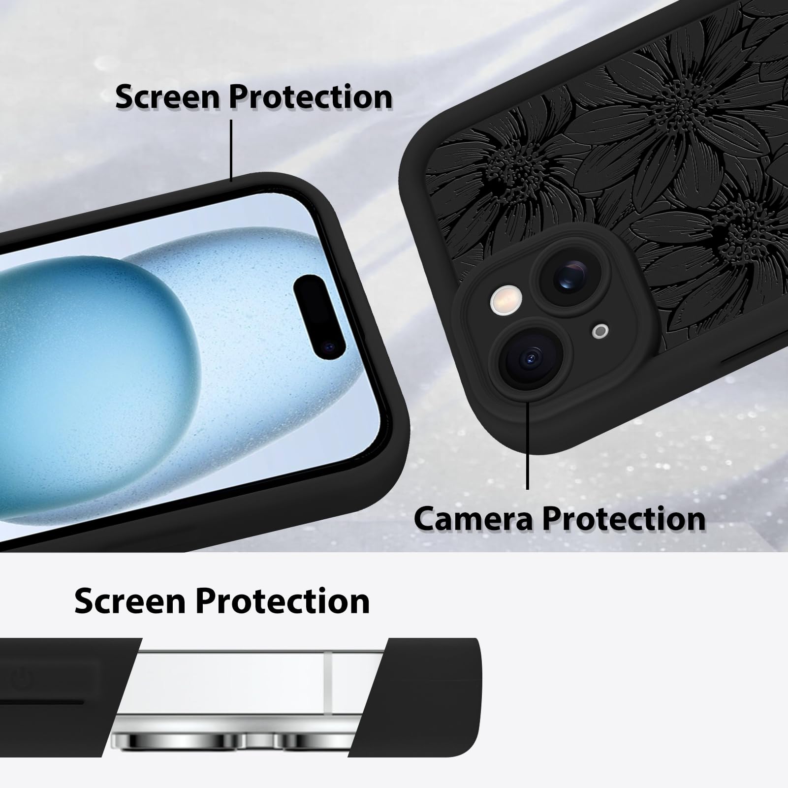 Foto 5 pulgar | Funda De Teléfono Mzelq Para Iphone 15 De Silicona Con Diseño Floral De Girasol - Venta Internacional.