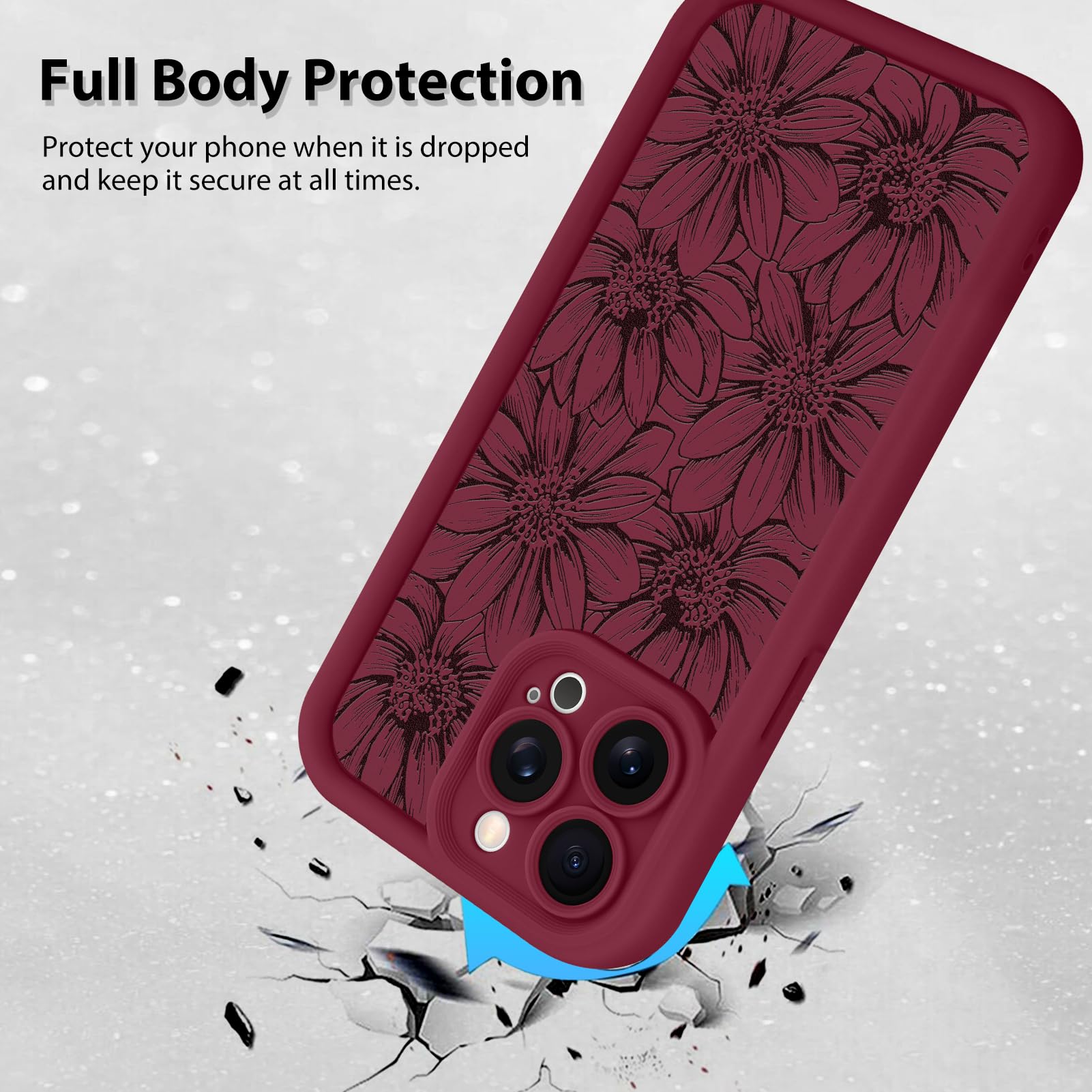 Foto 3 pulgar | Funda De Teléfono Mzelq Para Iphone 15 Pro De Silicona, Color Rojo Girasol - Venta Internacional.