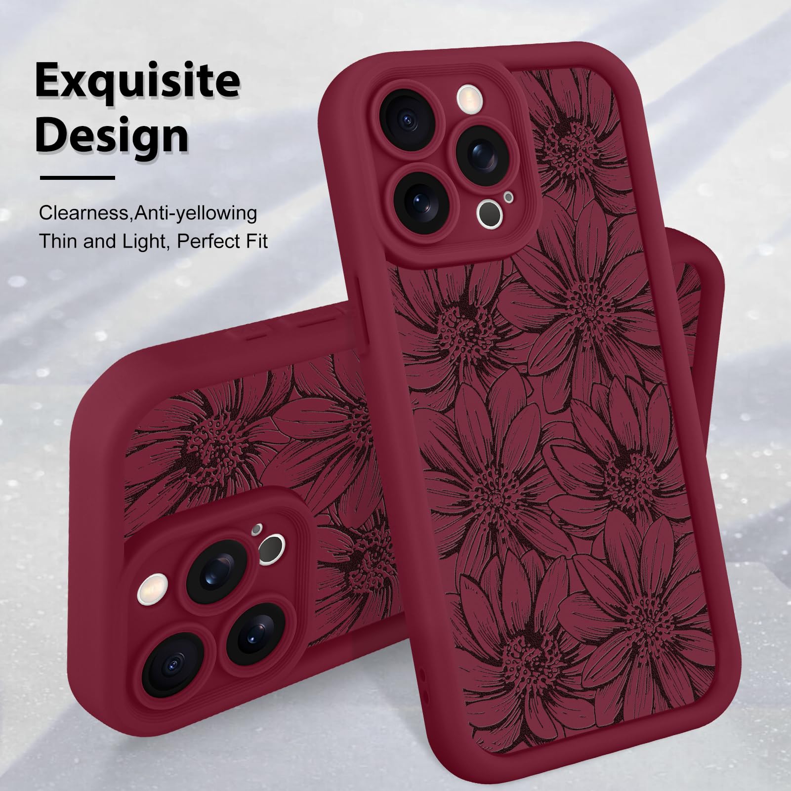 Foto 4 pulgar | Funda De Teléfono Mzelq Para Iphone 15 Pro De Silicona, Color Rojo Girasol - Venta Internacional.