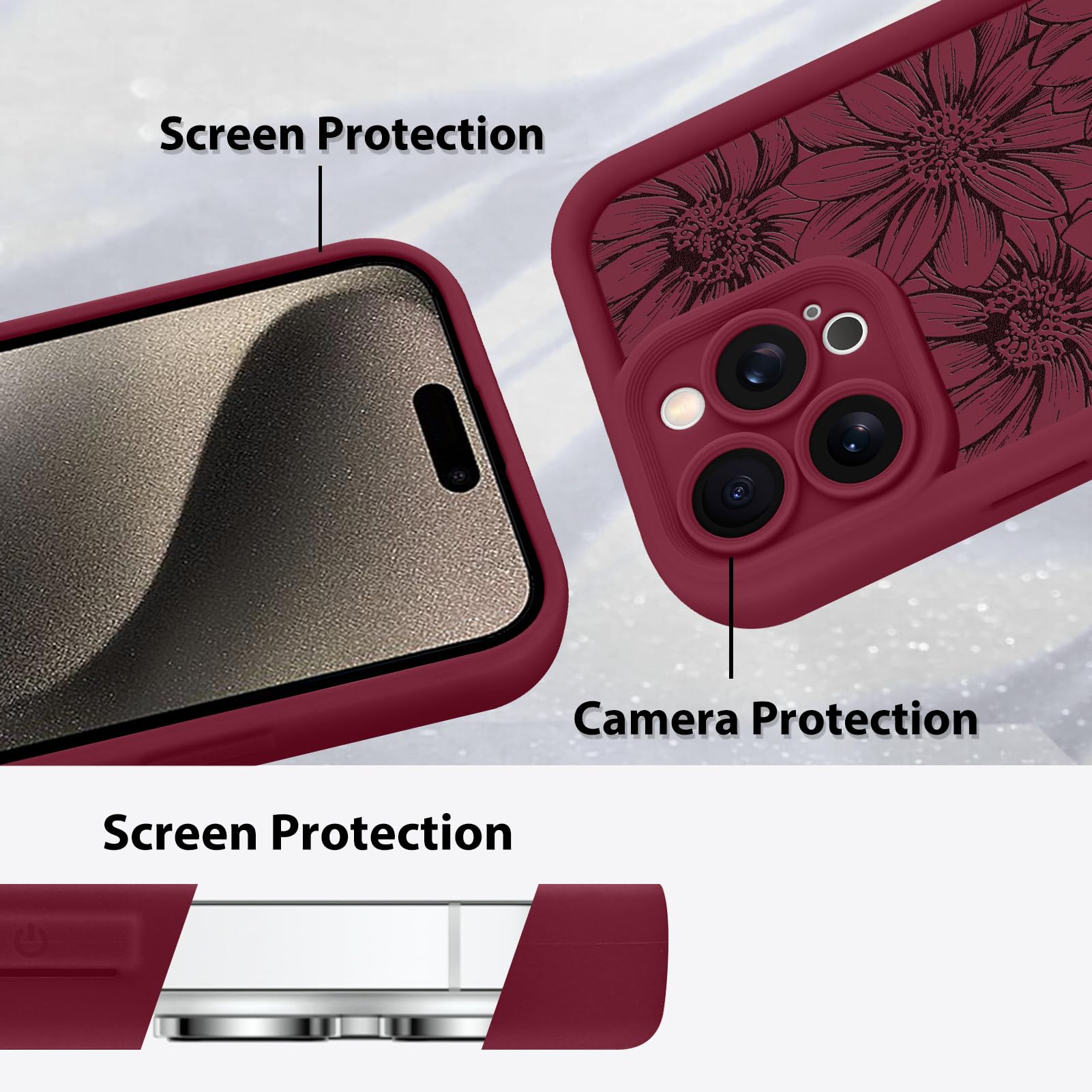 Foto 5 pulgar | Funda De Teléfono Mzelq Para Iphone 15 Pro De Silicona, Color Rojo Girasol - Venta Internacional.