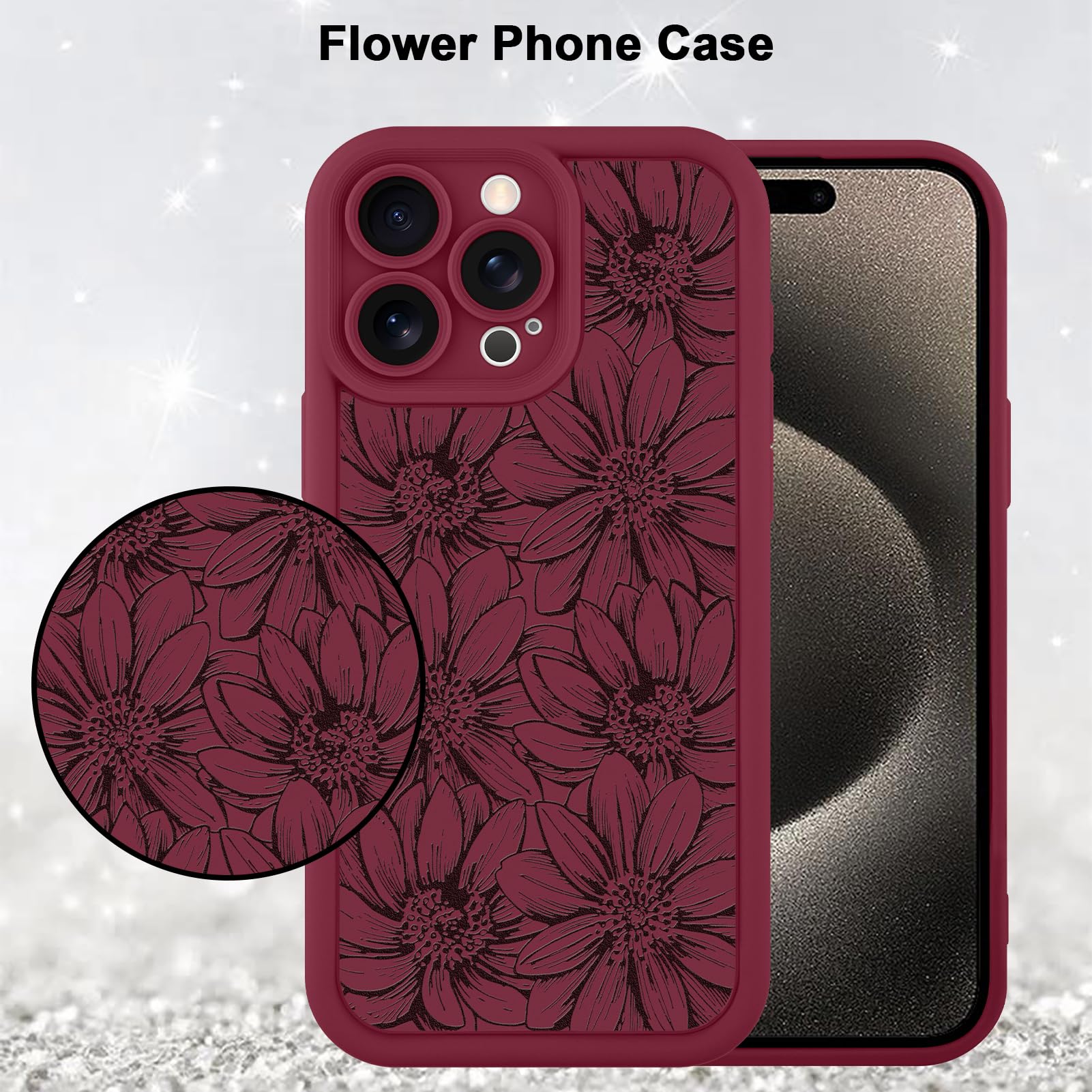 Foto 6 pulgar | Funda De Teléfono Mzelq Para Iphone 15 Pro De Silicona, Color Rojo Girasol - Venta Internacional.