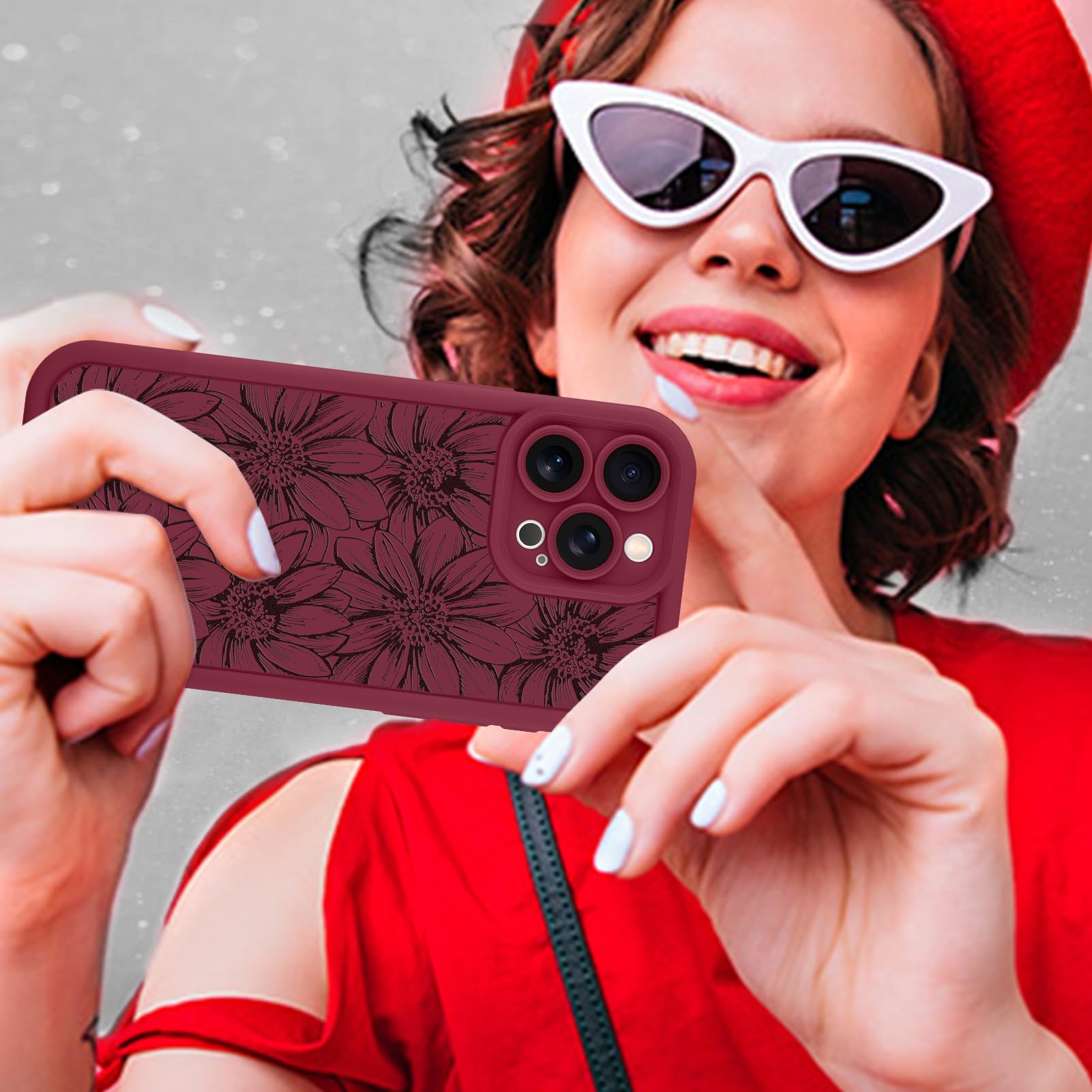 Foto 7 pulgar | Funda De Teléfono Mzelq Para Iphone 15 Pro De Silicona, Color Rojo Girasol - Venta Internacional.