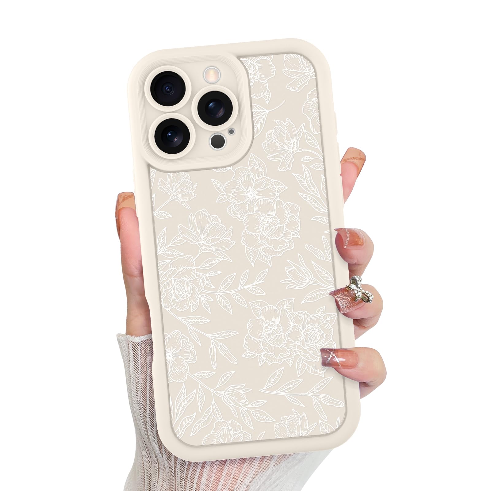 Foto 2 pulgar | Funda De Teléfono Mzelq Para Iphone 16 Pro Max De Silicona Con Estampado Floral Blanco - Venta Internacional.