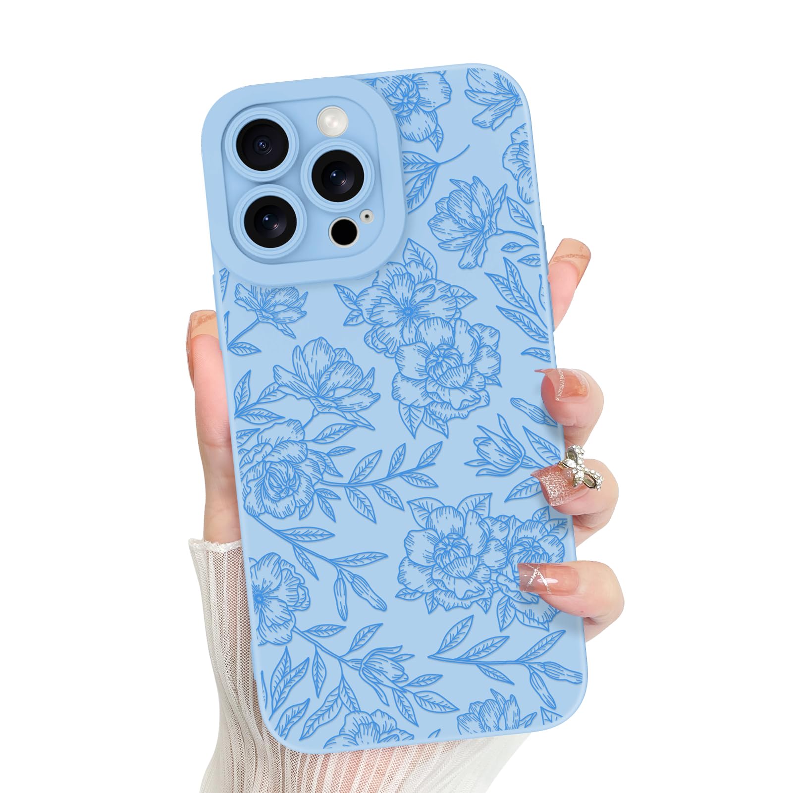 Foto 2 pulgar | Funda De Teléfono Mzelq Para Iphone 16 Pro Max Silicone Floral Blue - Venta Internacional.