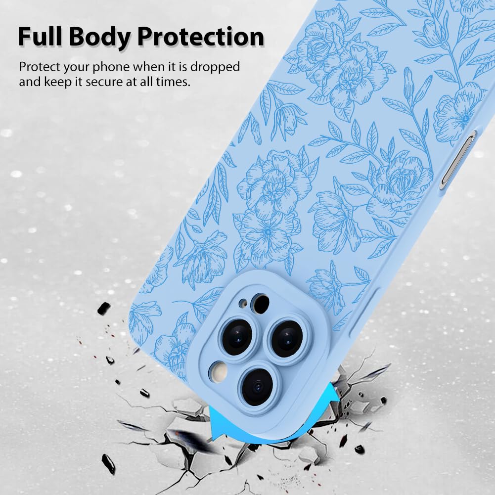 Foto 3 pulgar | Funda De Teléfono Mzelq Para Iphone 16 Pro Max Silicone Floral Blue - Venta Internacional.