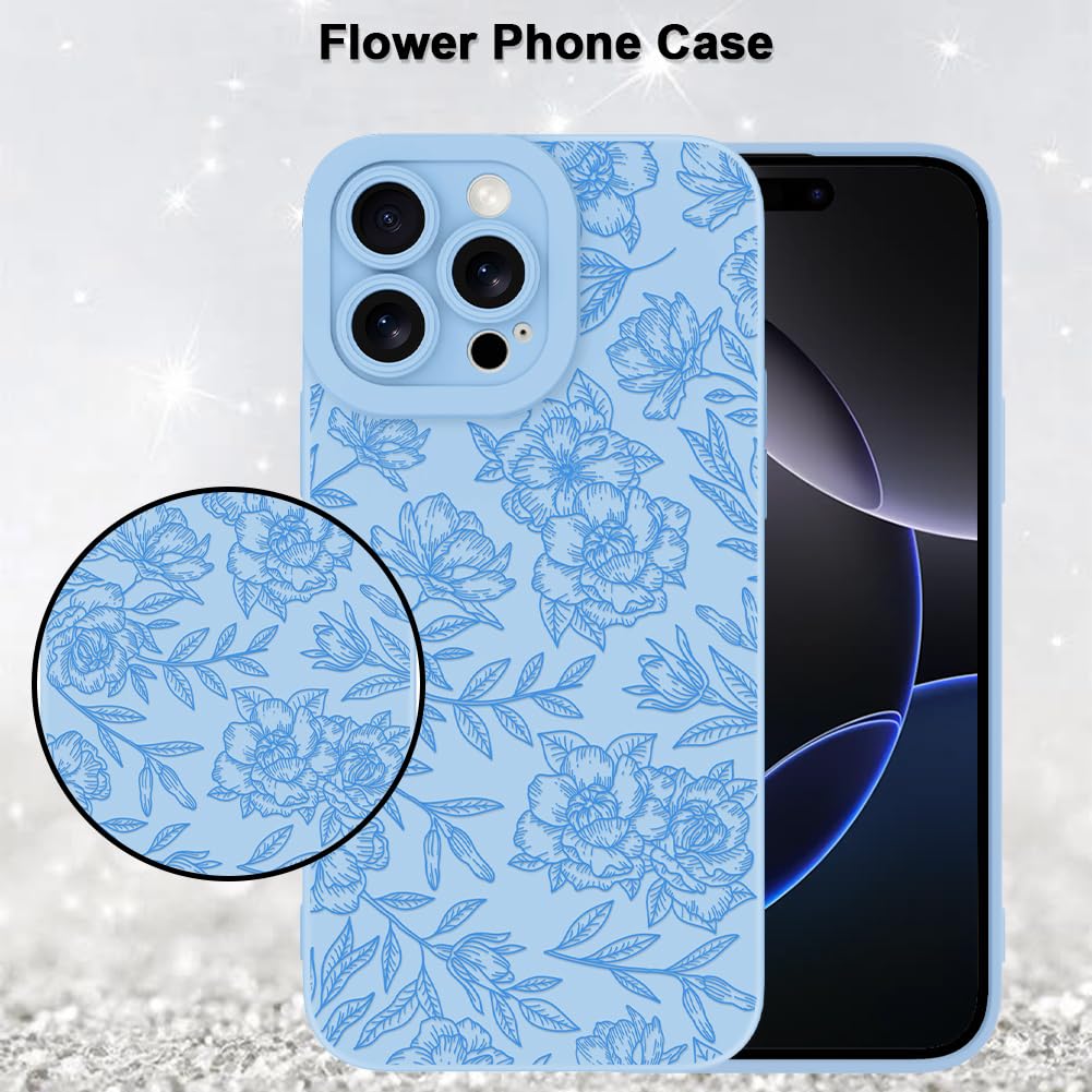 Foto 6 pulgar | Funda De Teléfono Mzelq Para Iphone 16 Pro Max Silicone Floral Blue - Venta Internacional.