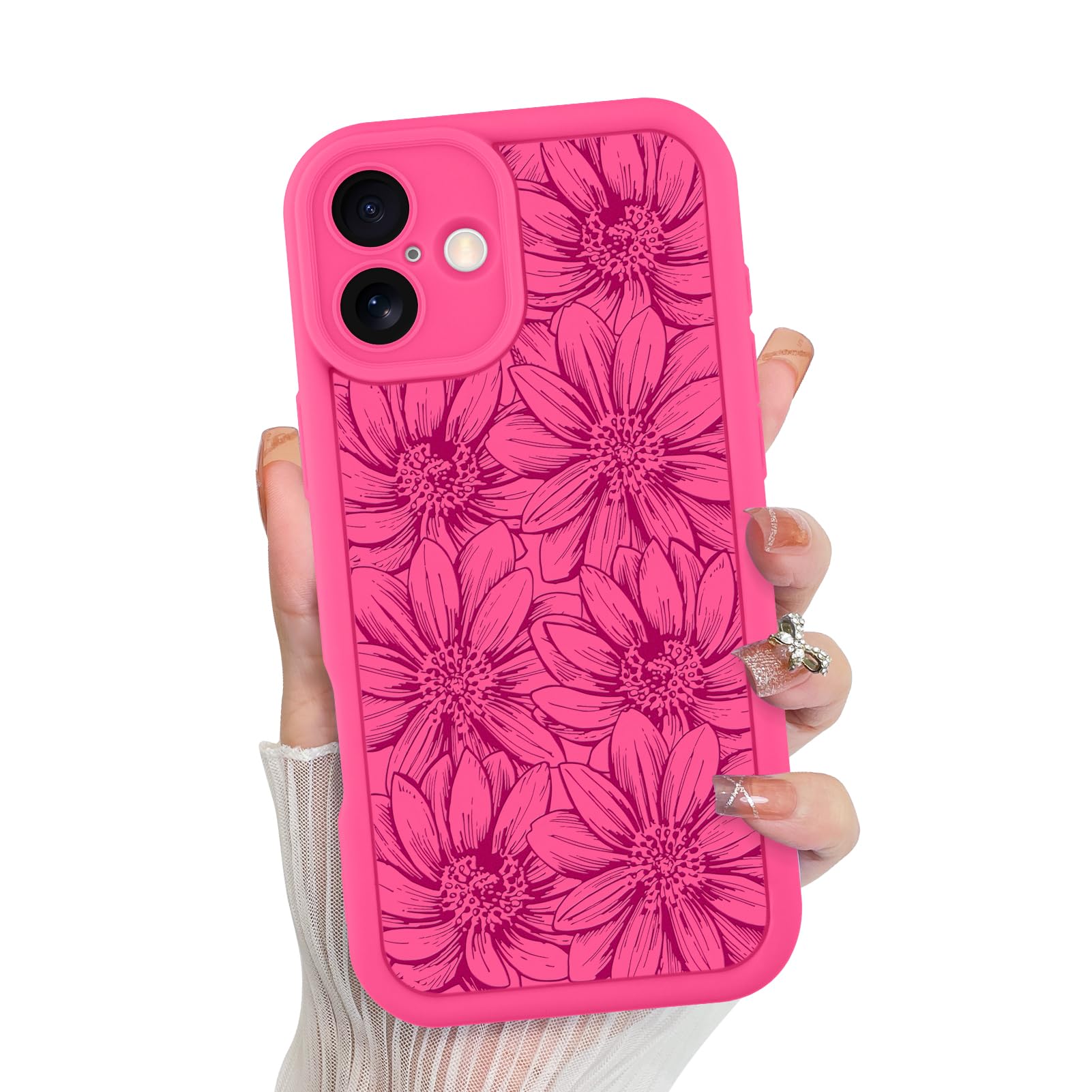 Foto 2 pulgar | Funda De Teléfono Mzelq Para Iphone 16 (silicona), Diseño De Girasol, Color Rosa Intenso - Venta Internacional.