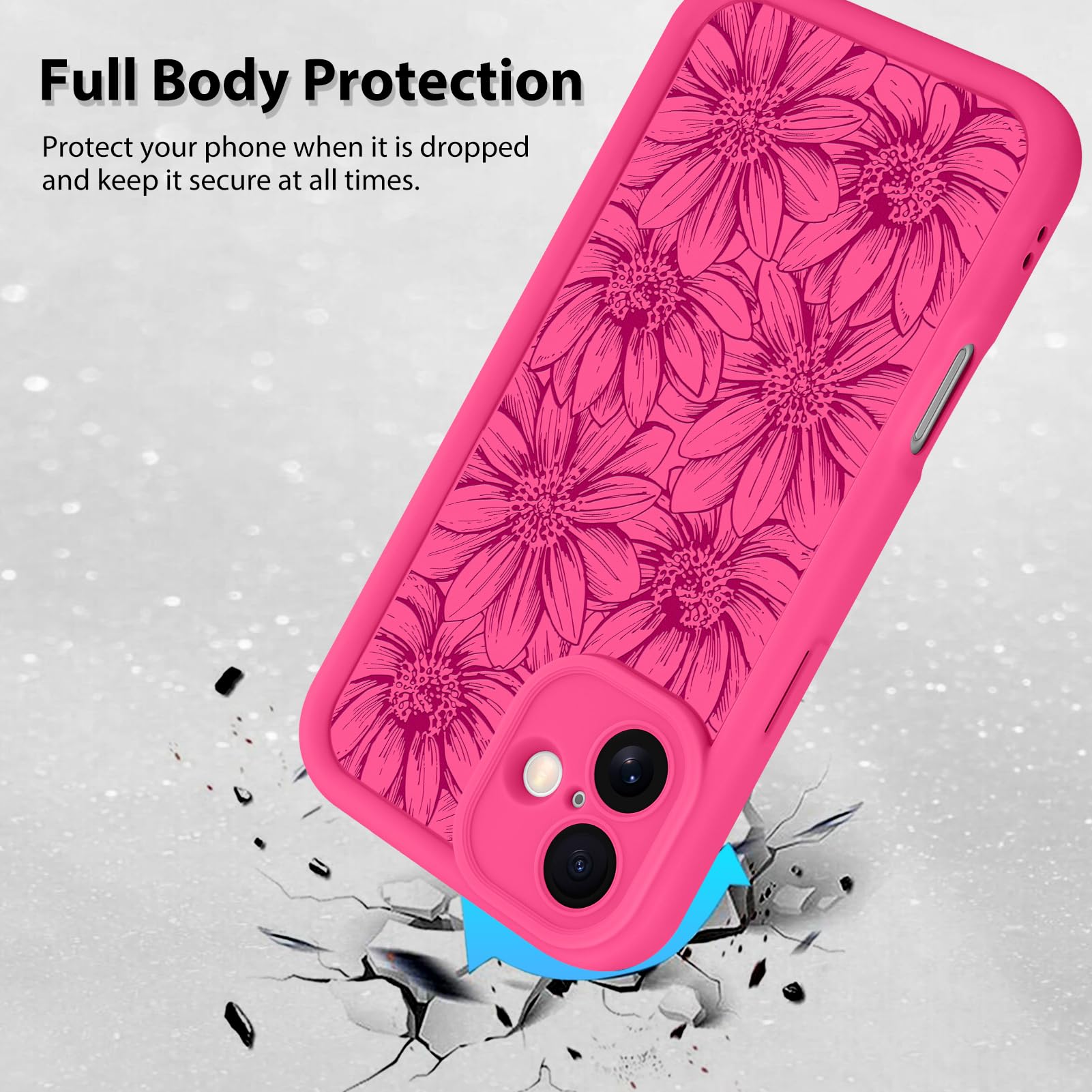 Foto 3 pulgar | Funda De Teléfono Mzelq Para Iphone 16 (silicona), Diseño De Girasol, Color Rosa Intenso - Venta Internacional.