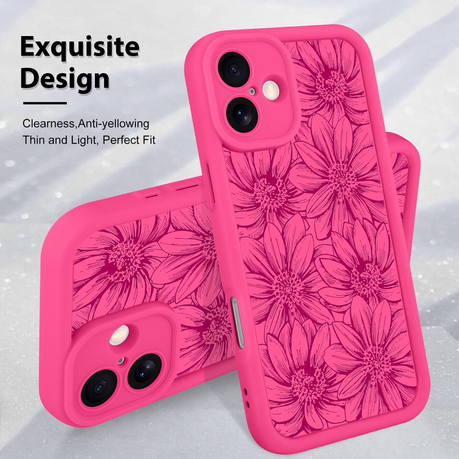 Foto 4 pulgar | Funda De Teléfono Mzelq Para Iphone 16 (silicona), Diseño De Girasol, Color Rosa Intenso - Venta Internacional.