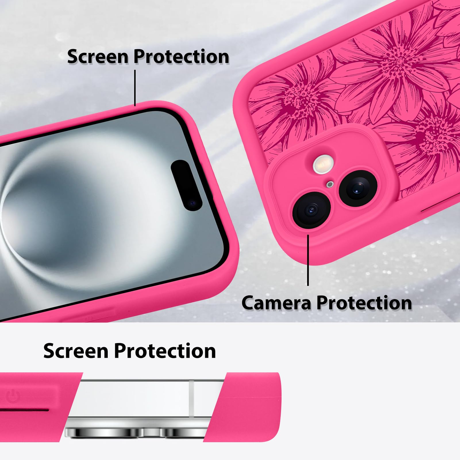 Foto 5 pulgar | Funda De Teléfono Mzelq Para Iphone 16 (silicona), Diseño De Girasol, Color Rosa Intenso - Venta Internacional.