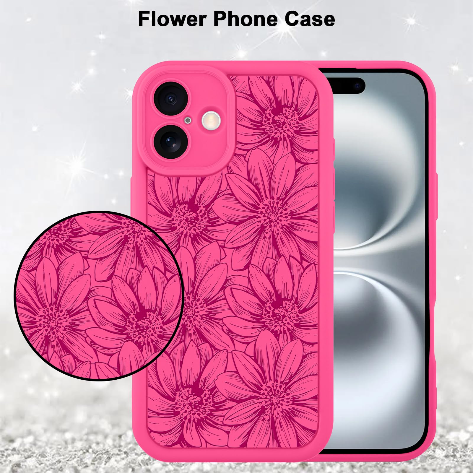 Foto 5 | Funda De Teléfono Mzelq Para Iphone 16 (silicona), Diseño De Girasol, Color Rosa Intenso - Venta Internacional.