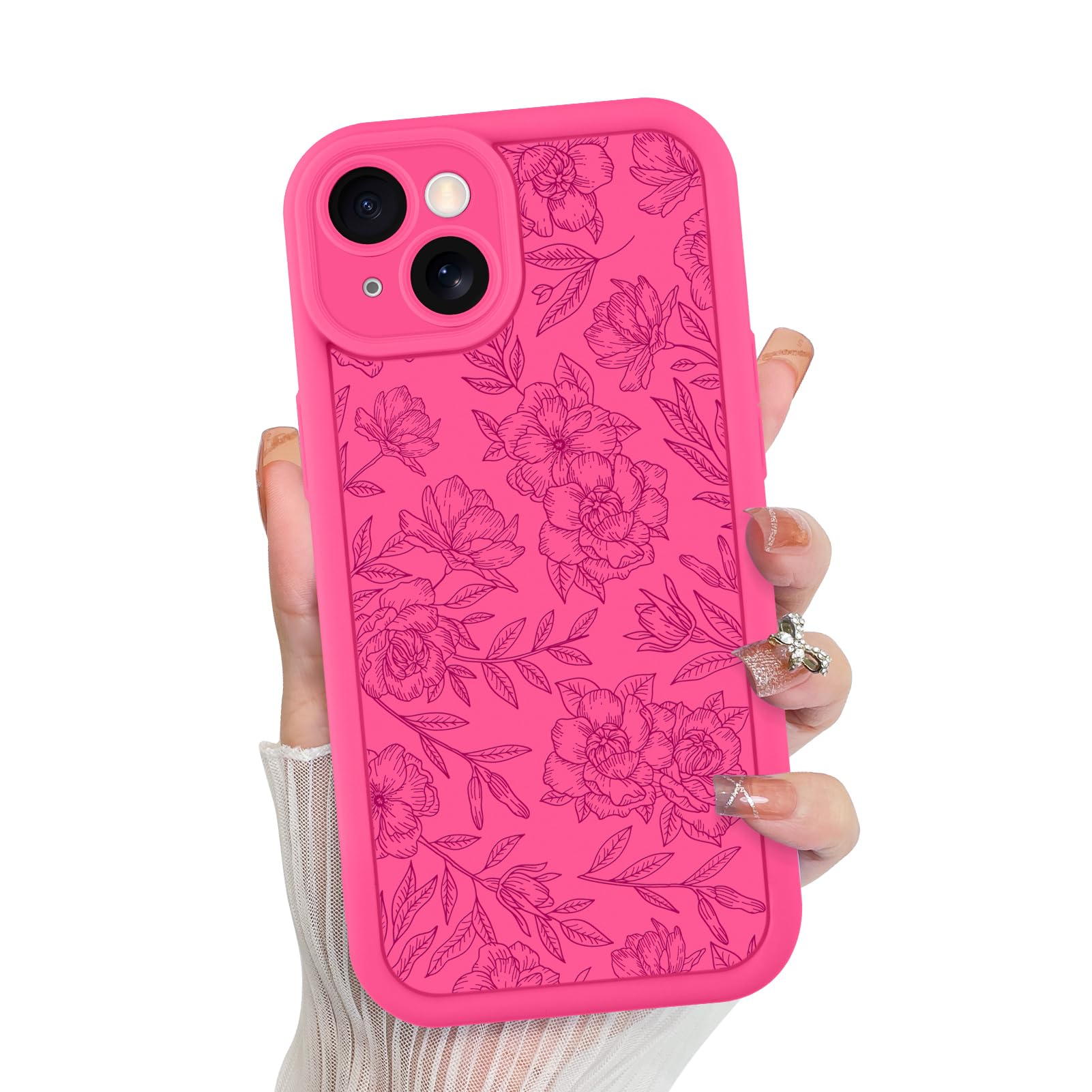 Foto 1 | Funda De Teléfono Mzelq Para Iphone 15, Silicona, Floral, Rosa Intenso - Venta Internacional.