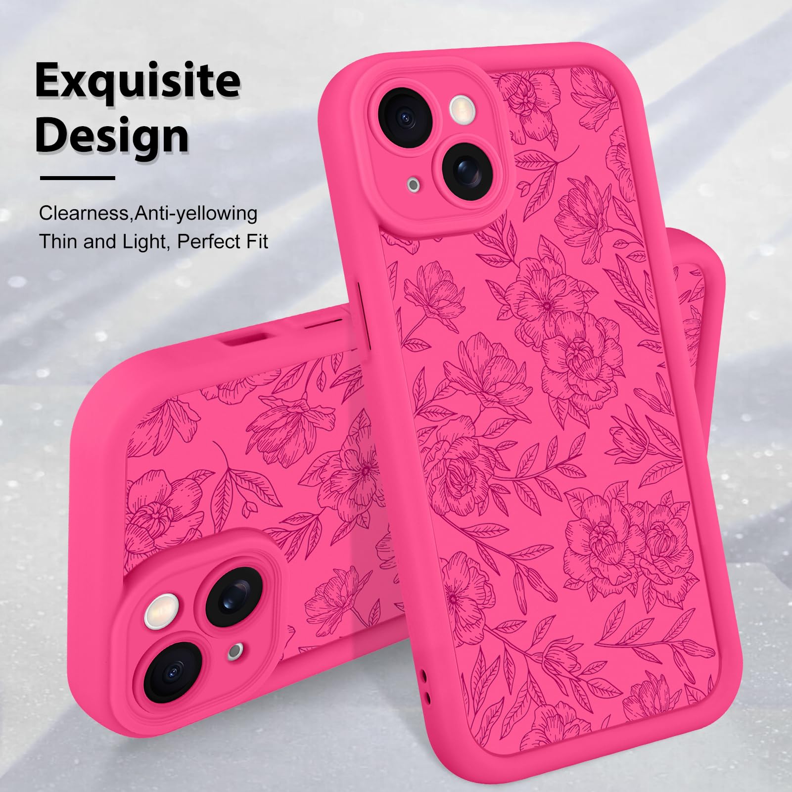 Foto 3 | Funda De Teléfono Mzelq Para Iphone 15, Silicona, Floral, Rosa Intenso - Venta Internacional.