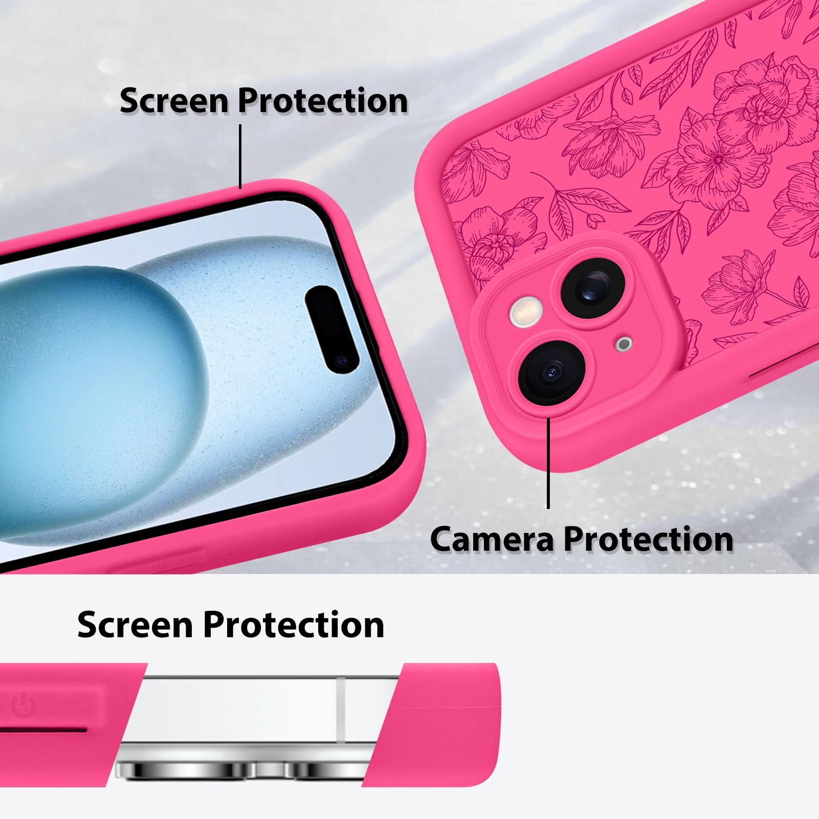 Foto 4 | Funda De Teléfono Mzelq Para Iphone 15, Silicona, Floral, Rosa Intenso - Venta Internacional.
