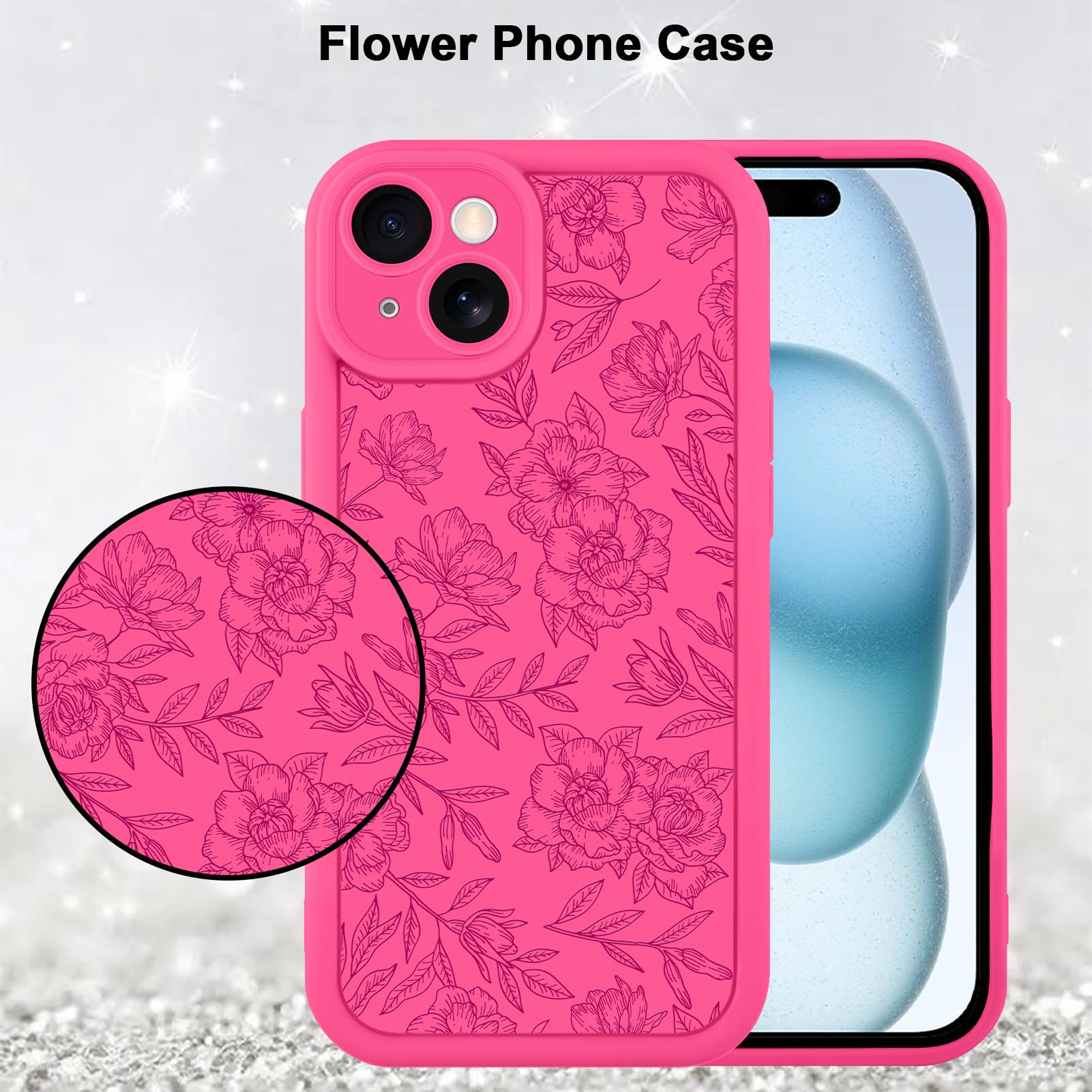 Foto 5 | Funda De Teléfono Mzelq Para Iphone 15, Silicona, Floral, Rosa Intenso - Venta Internacional.