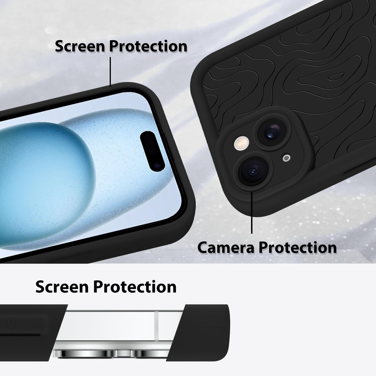 Foto 4 | Funda De Teléfono Mzelq Para Iphone 15 Silicone Wave Ripple Black - Venta Internacional.